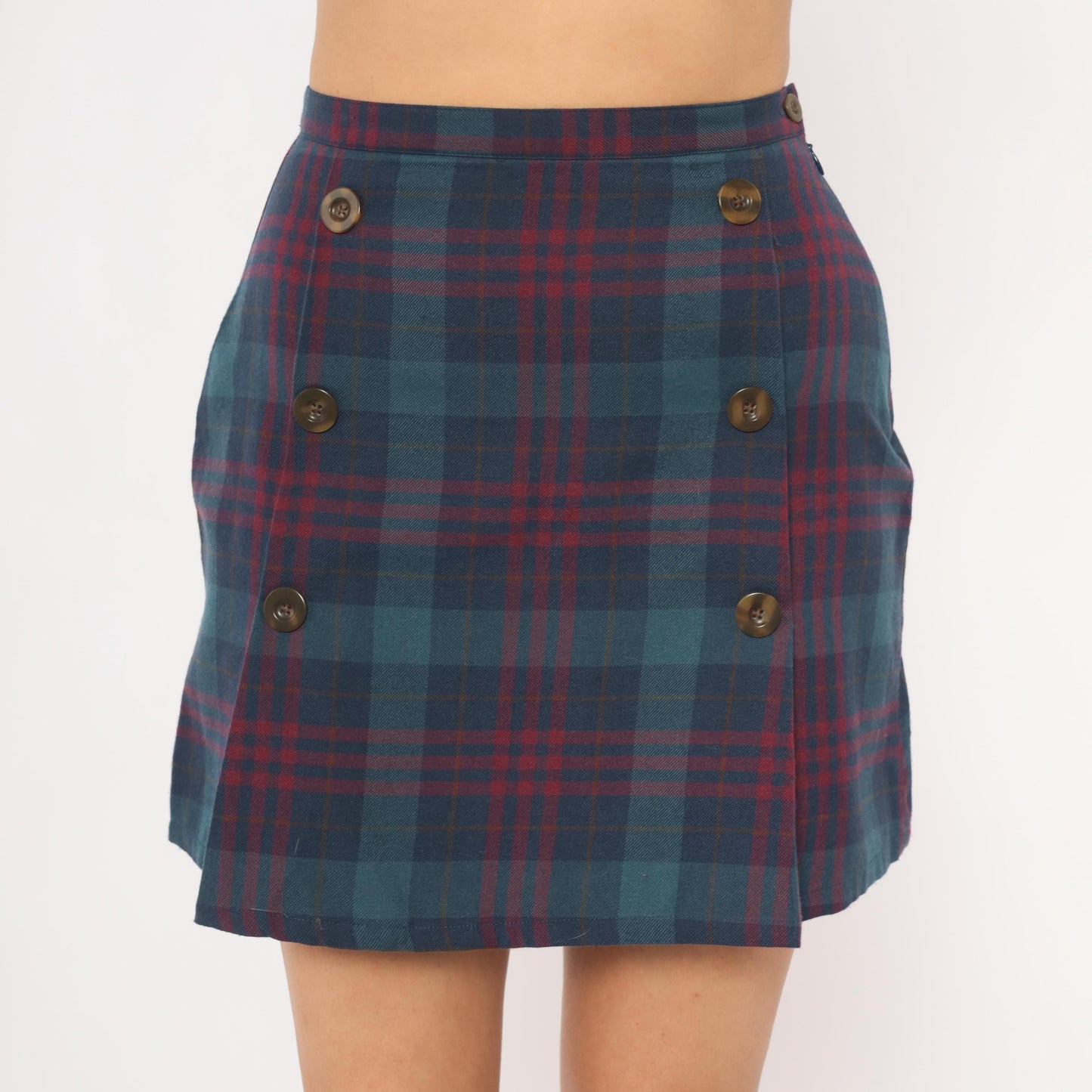 GAP 2000s Plaid Mini Skirt Navy Burgundy Tartan A-Line Small S
