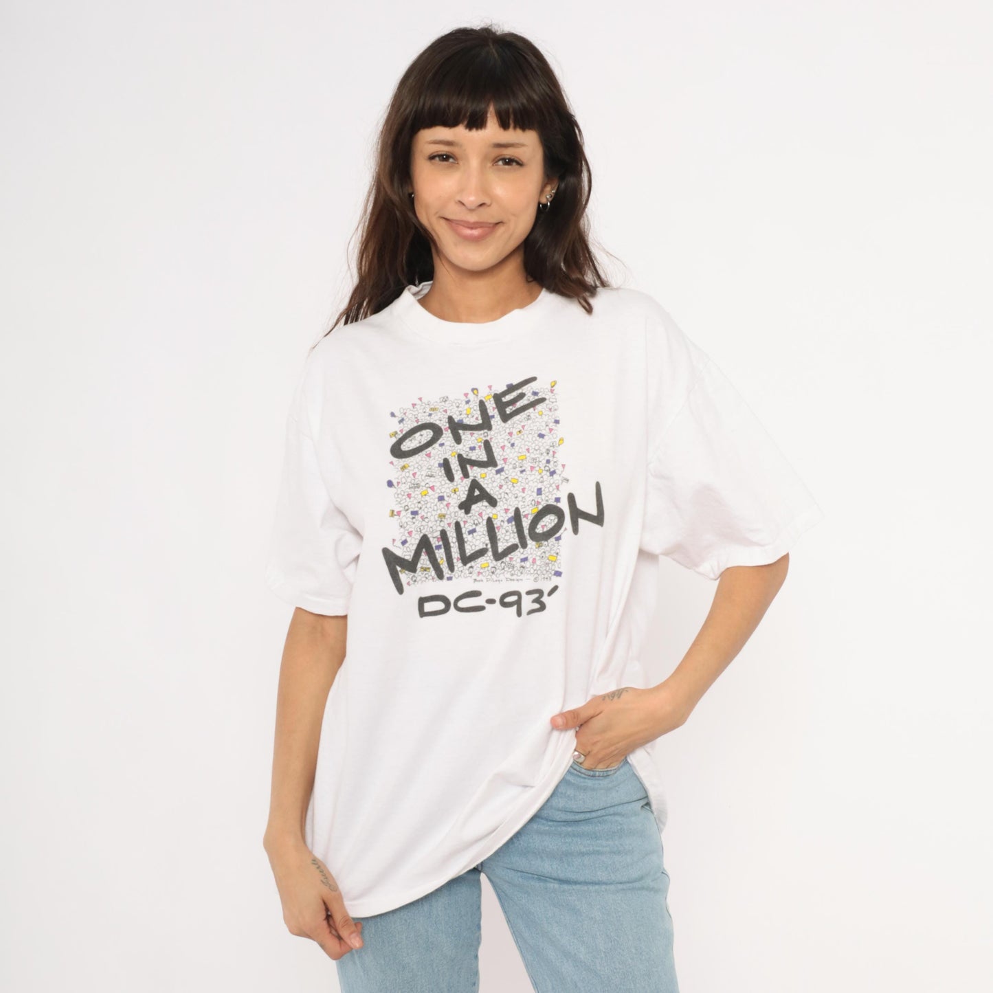 90s Oneita One In A Million DC 93 Crowd Graphic Tee White Cotton Extra Large XL