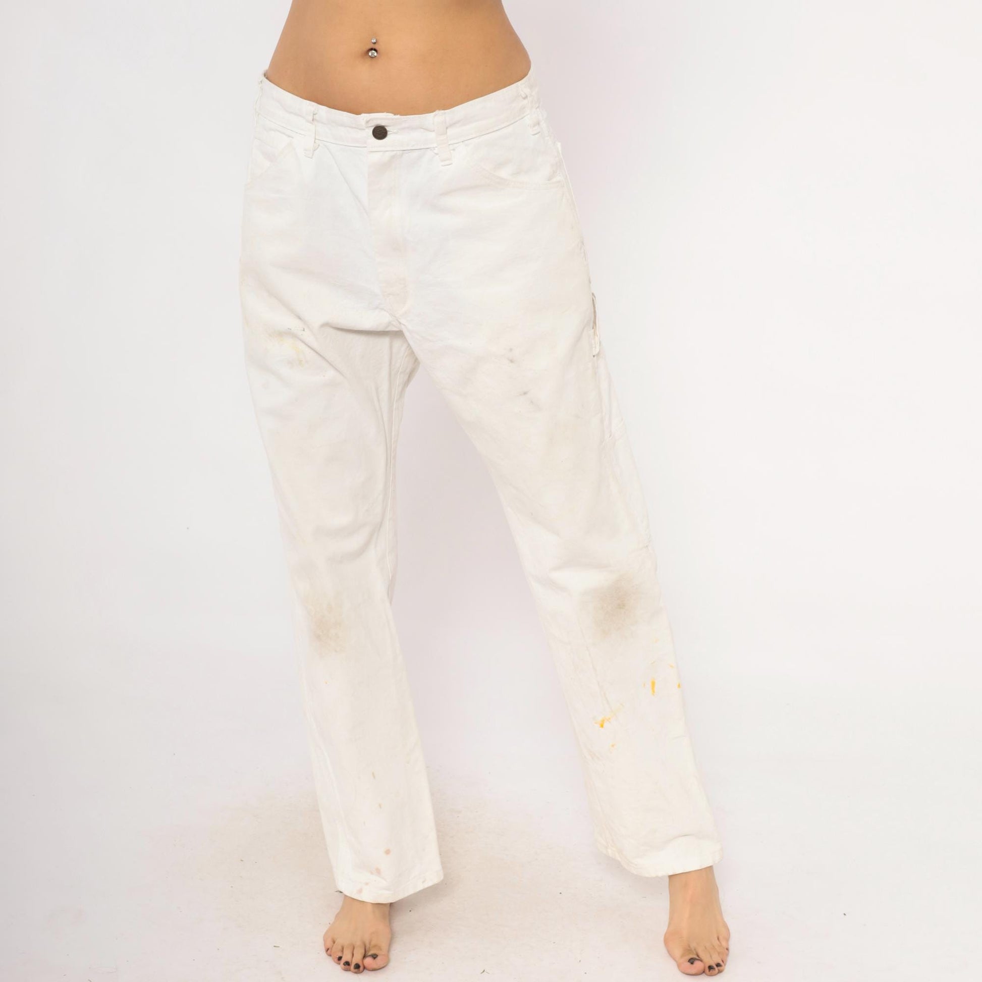 2000s Dickies Carpenter Pants White Cotton Sherwin Williams Workwear 34