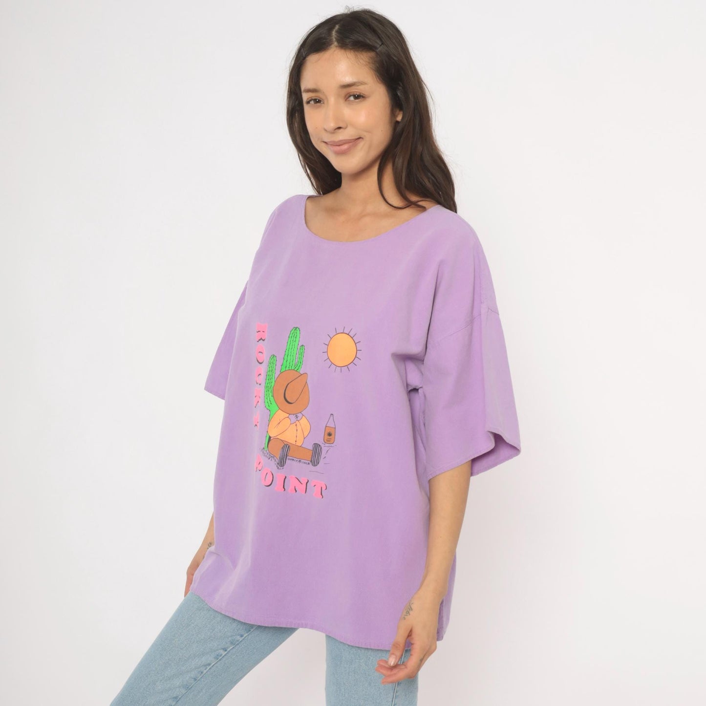 90s Rocky Point Cactus Graphic Tee Purple Lavender Desert Cowboy XL