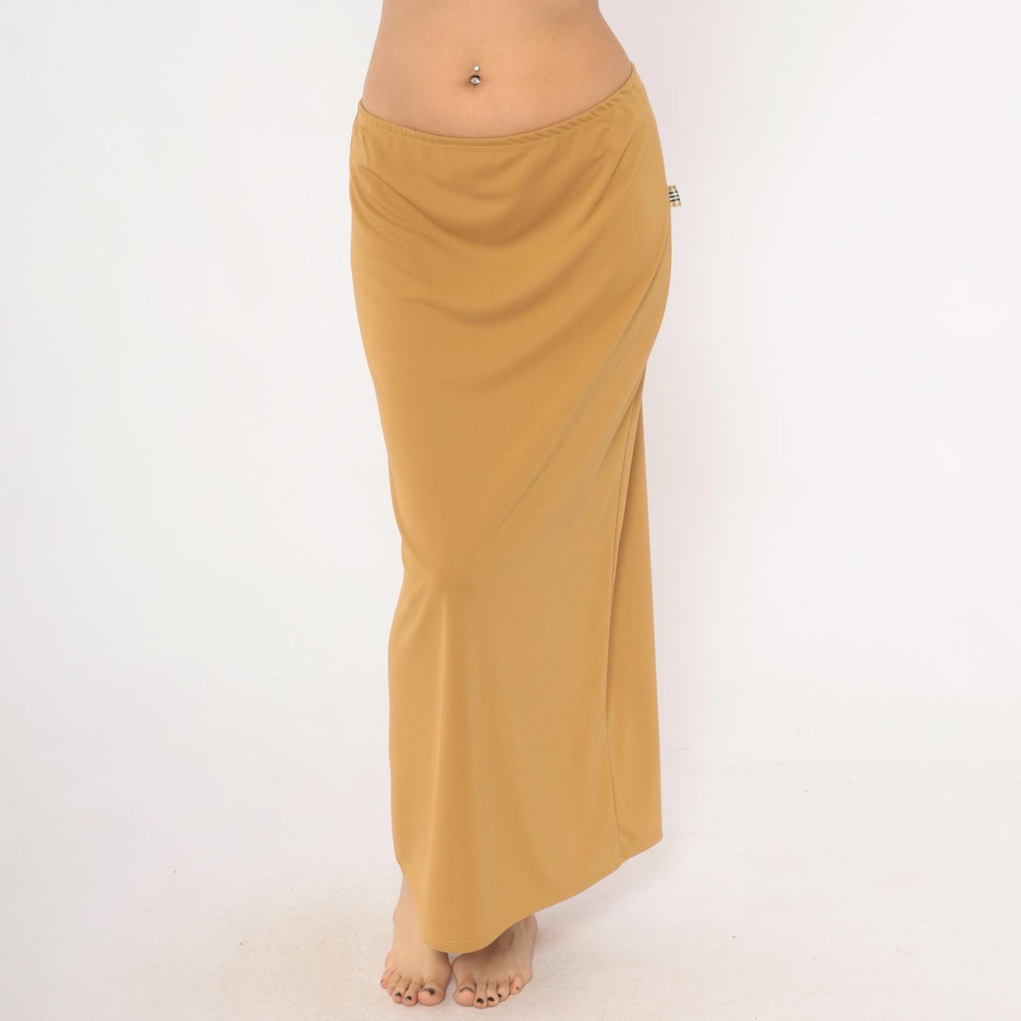 2000s Baby 0 Camel Maxi Skirt Tan A-Line Low Rise Elastic Waist Medium