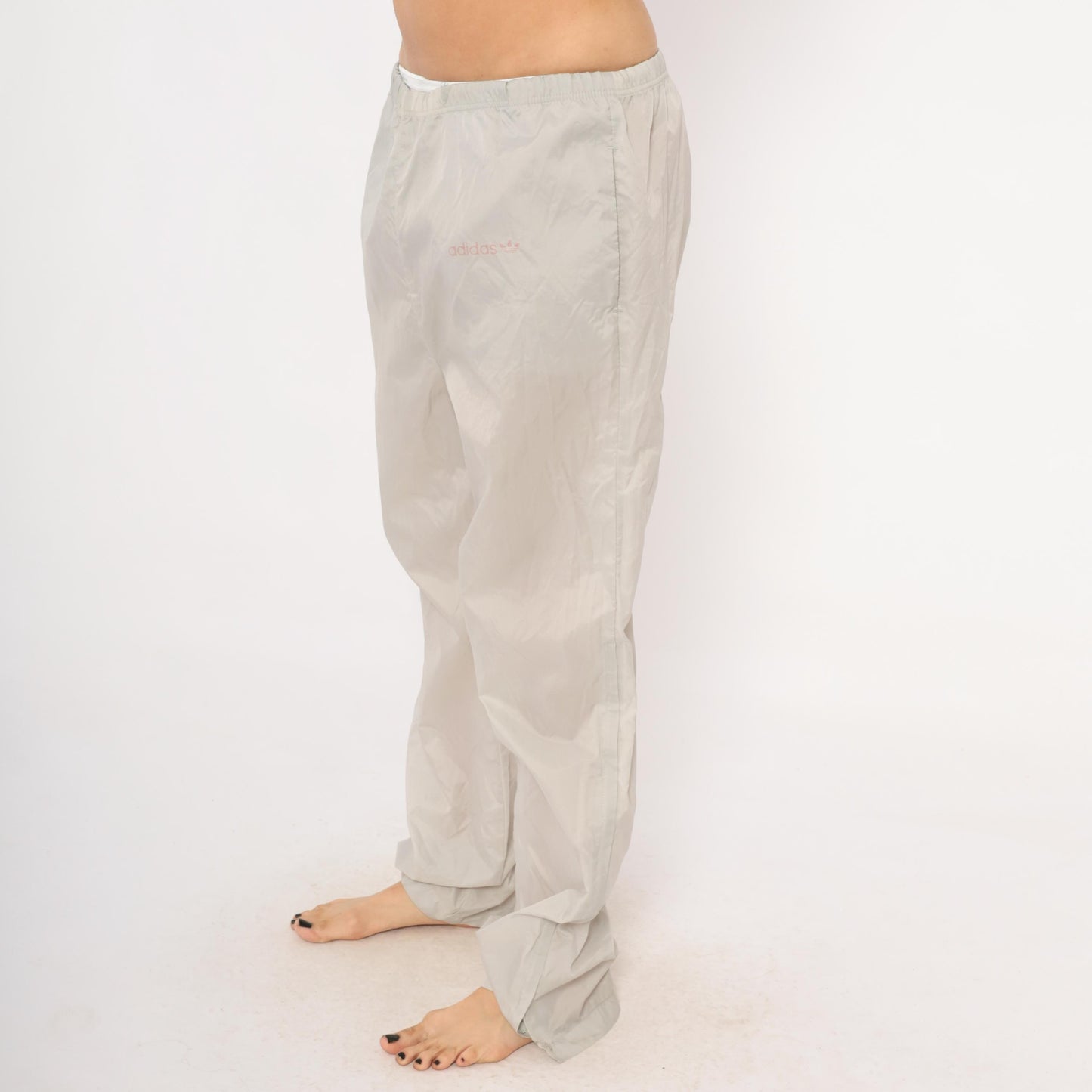 80s Adidas Originals Track Pants Grey Pink Trefoil Logo Medium M