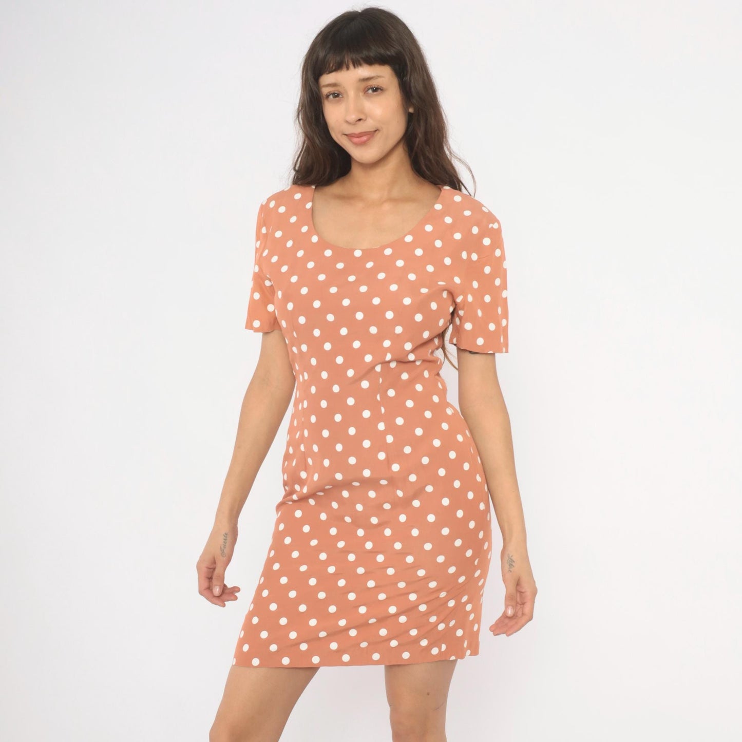 80s My Michelle Polka Dot Mini Dress Salmon Pink White Small S
