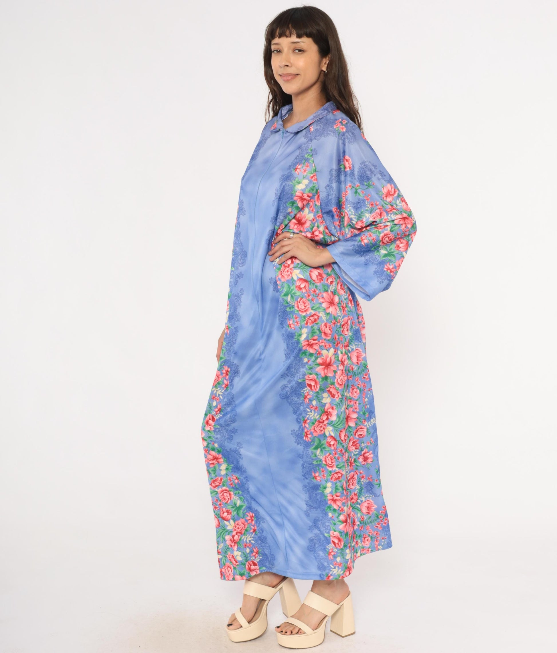 90s Anthony Richards Periwinkle Floral Kaftan Maxi Loungewear Plus Size XXL