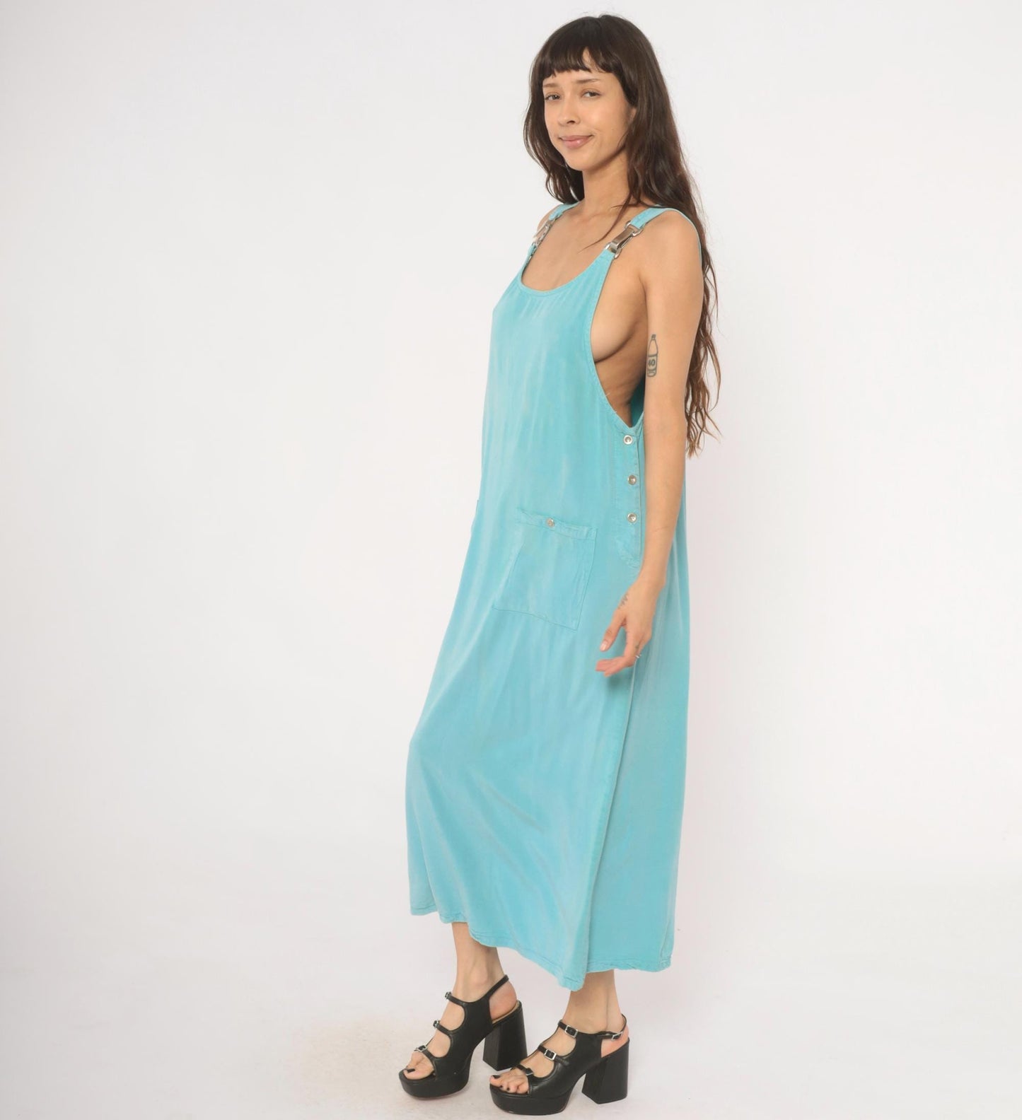 90s Froxx Sky Blue Maxi Overall Dress Sleeveless Pinafore Large L