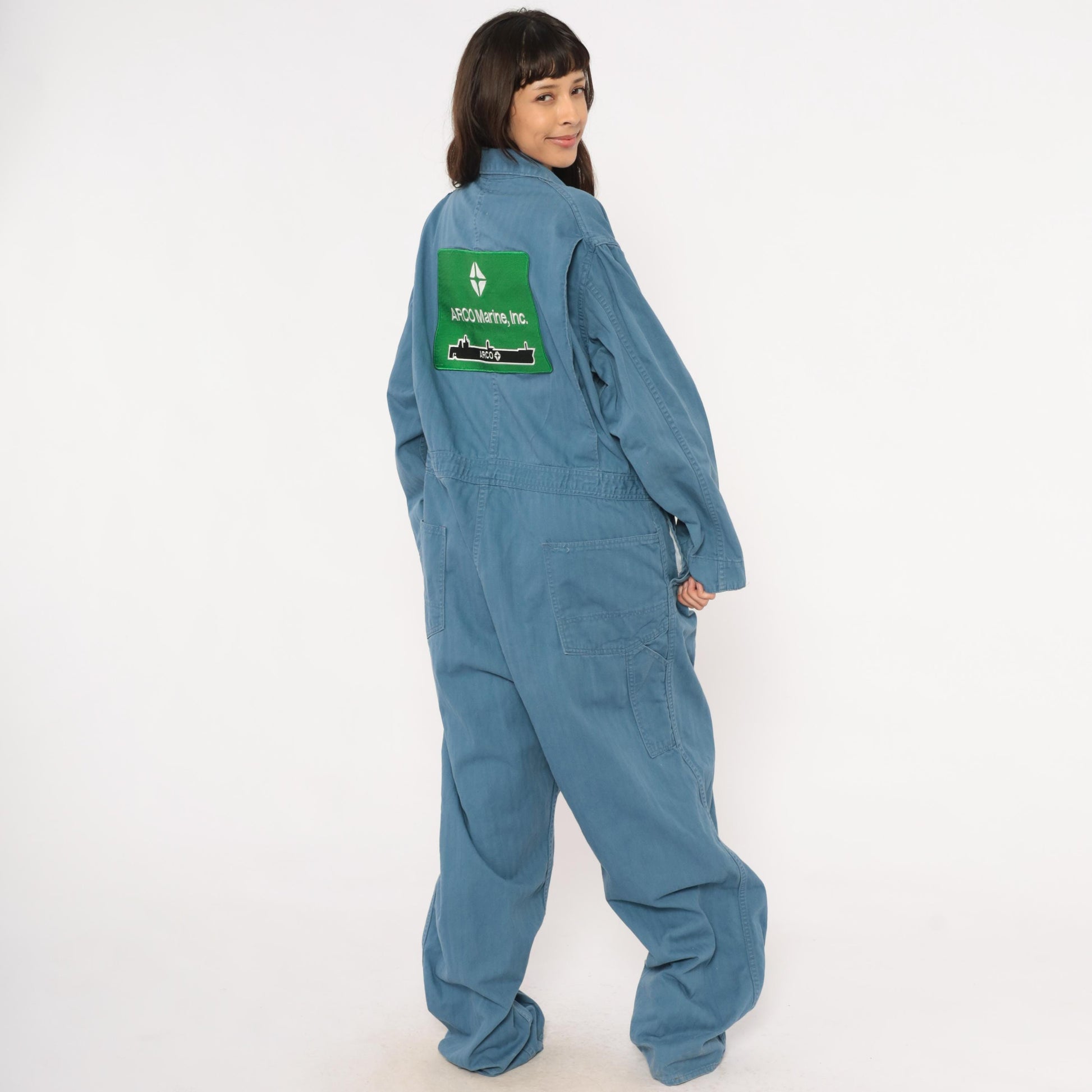 80s Ambassador Uniform Co. Blue Cotton Coveralls ARCO Marine Patch XXL