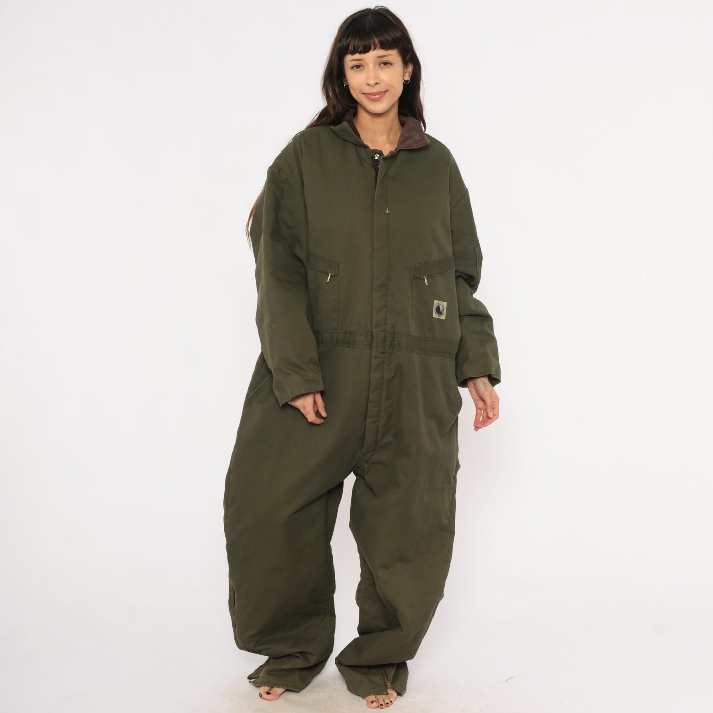 2000s Berne Apparel Olive Insulated Coveralls Brown Corduroy Collar Plus Size 3XL