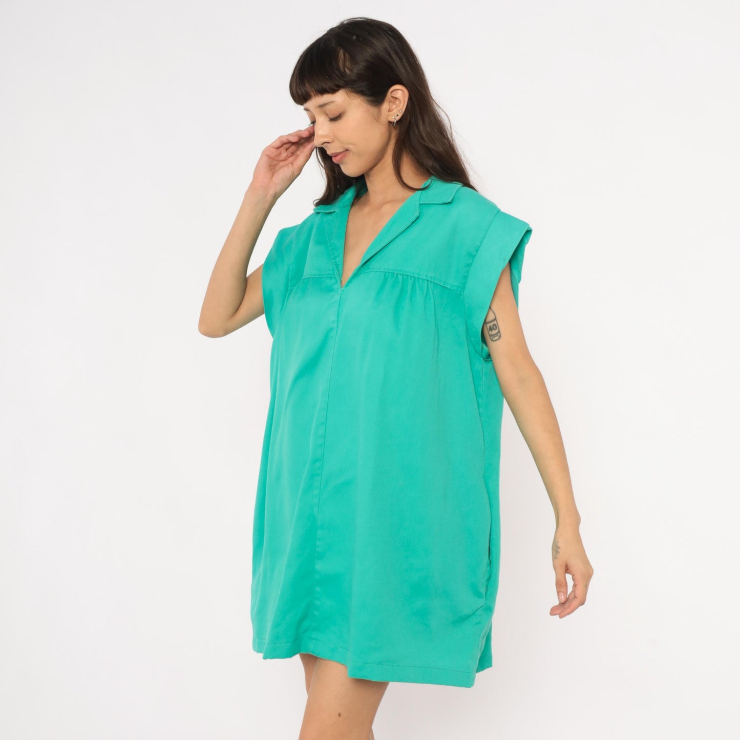 70s Truly Yours Teal Shift Dress Cap Sleeve Mini Cotton Aqua Large XL