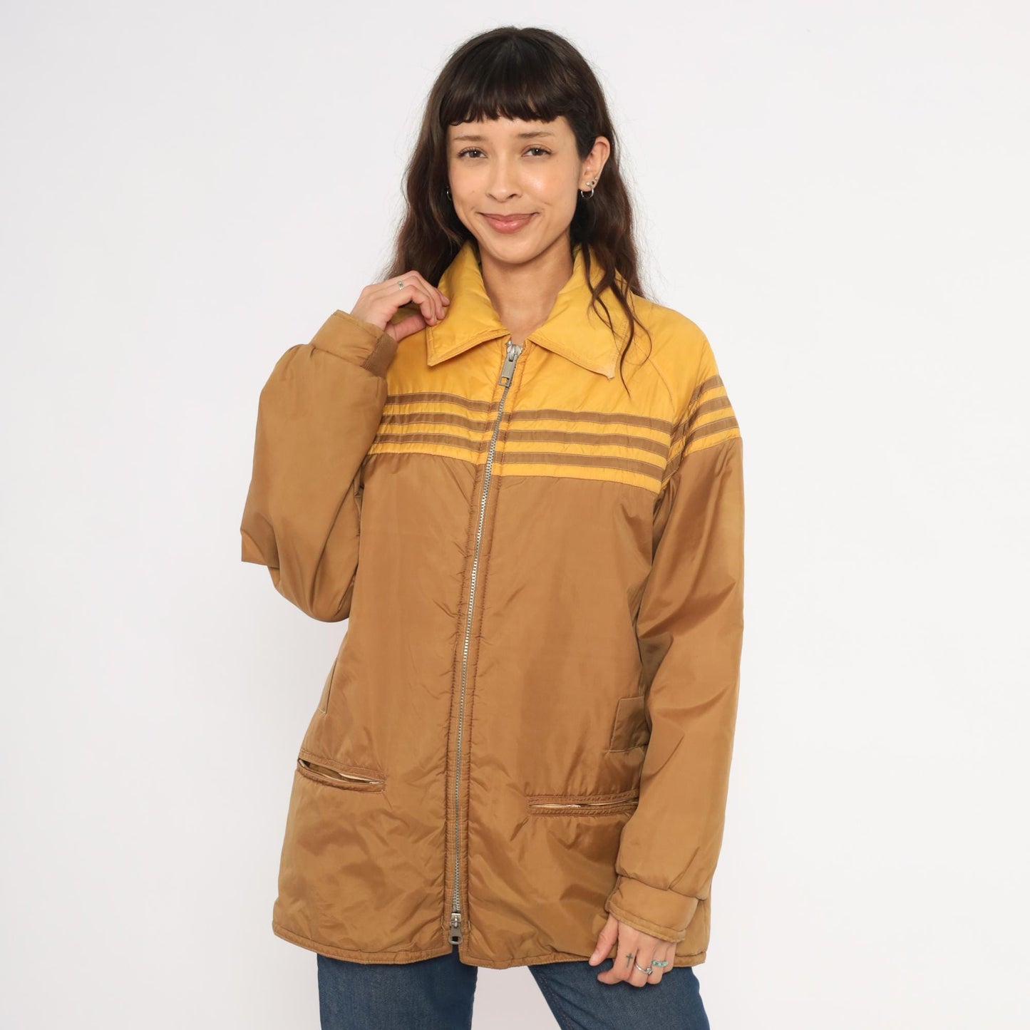 70s Douglas Park Two-Tone Windbreaker Puffer Jacket Brown Mustard Gold Medium M