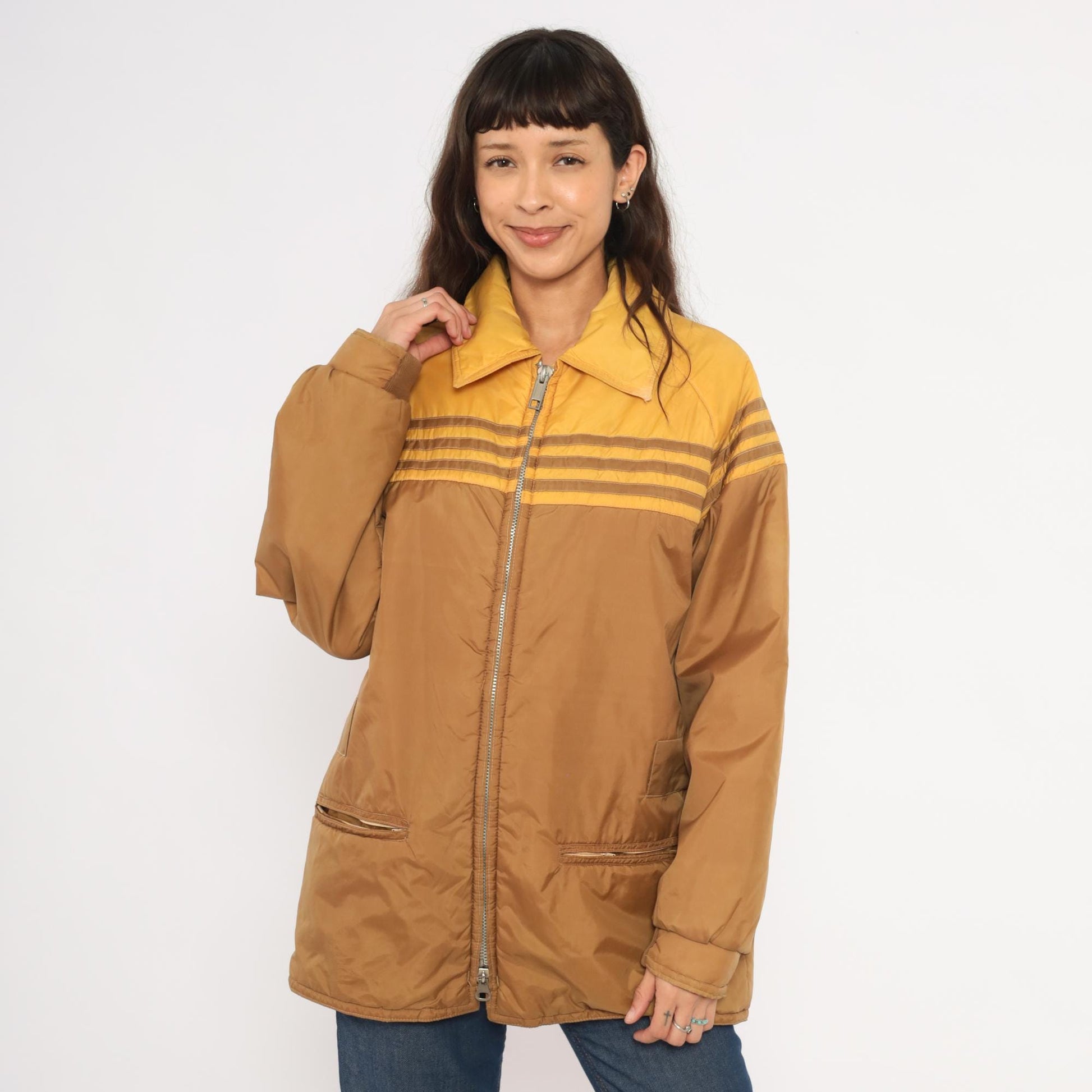 70s Douglas Park Two-Tone Windbreaker Puffer Jacket Brown Mustard Gold Medium M