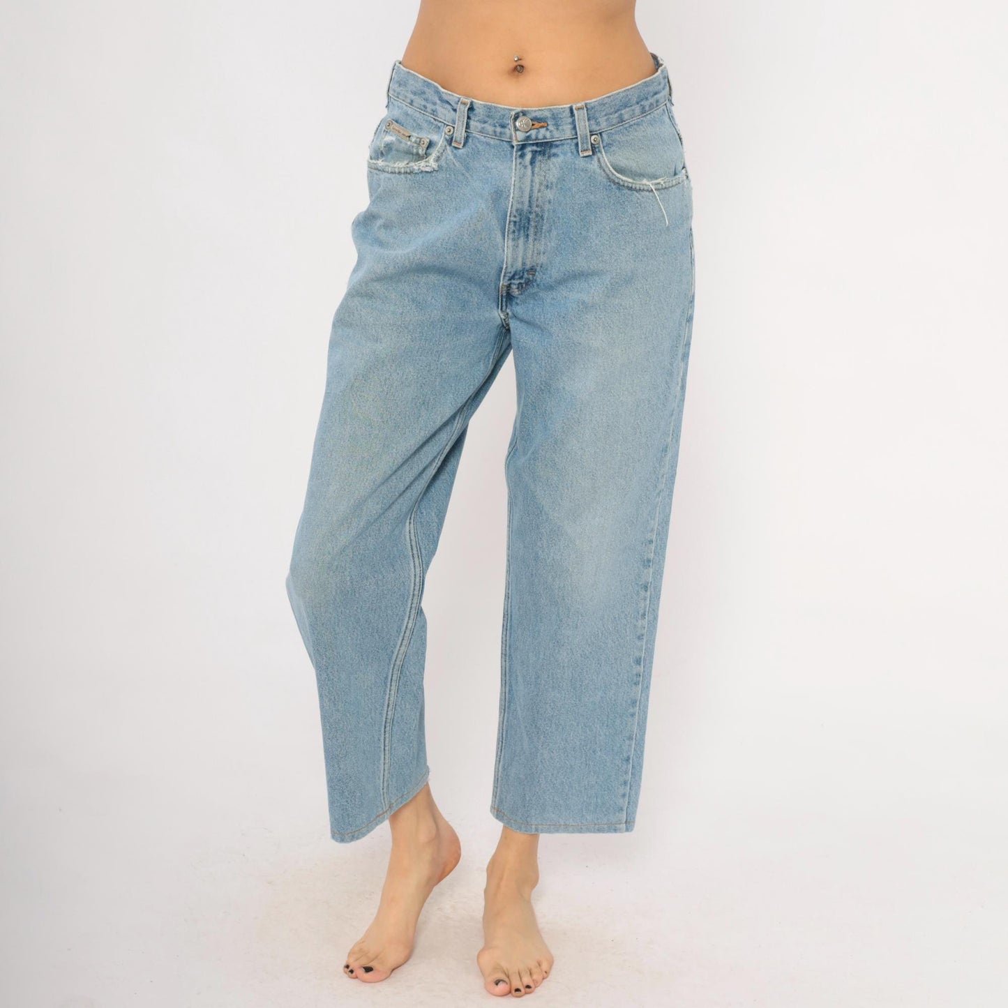 Calvin Klein Light Wash Straight Leg Jeans 00s Distressed Ankle Denim Medium