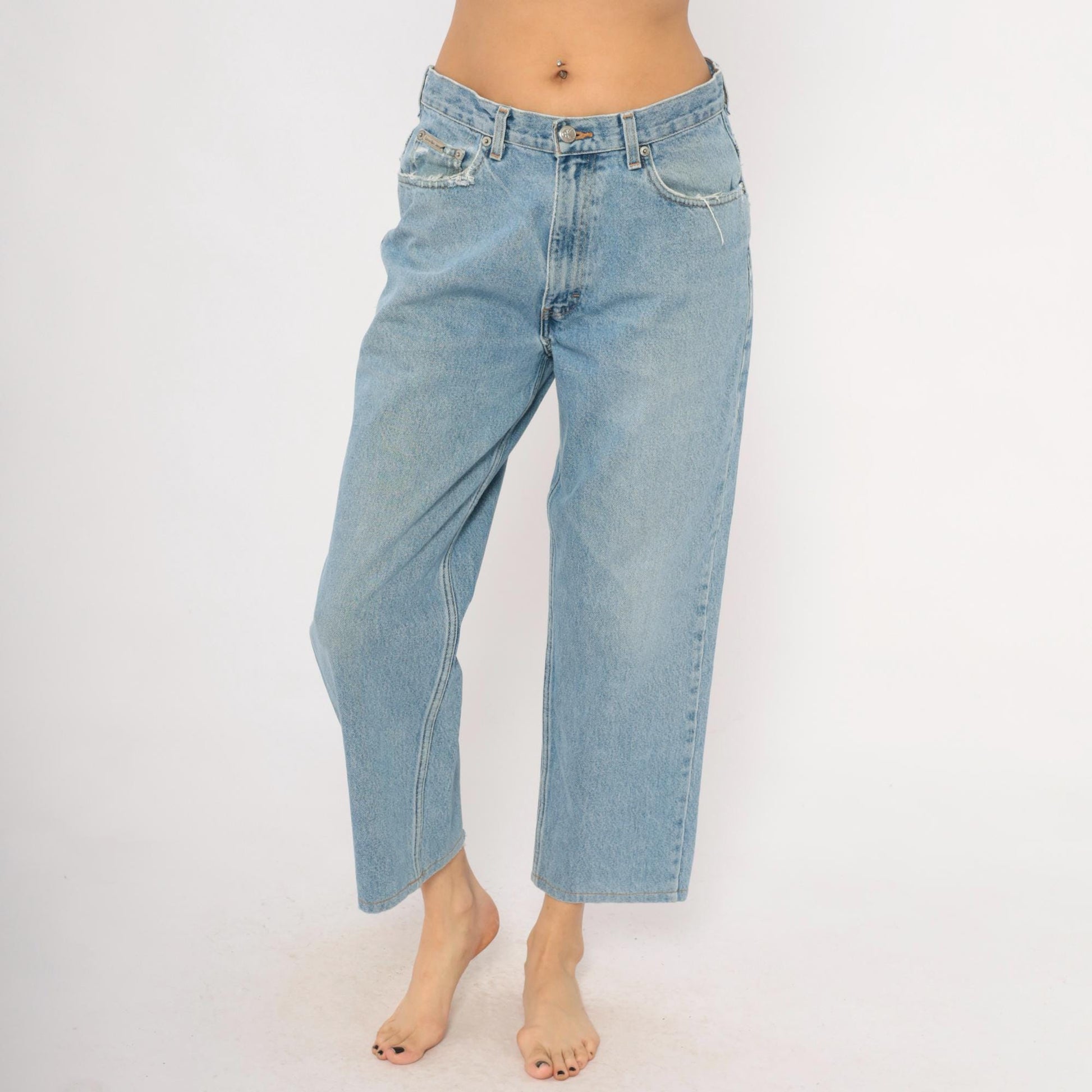 Calvin Klein Light Wash Straight Leg Jeans 00s Distressed Ankle Denim Medium