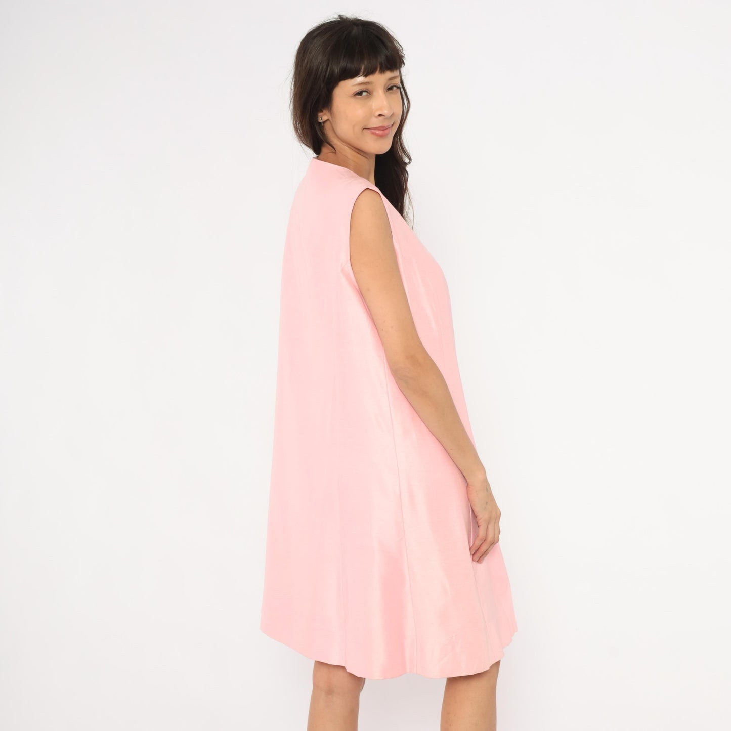60s Pink Sleeveless Duster Vest Knee-Length Open Front Mod Small S
