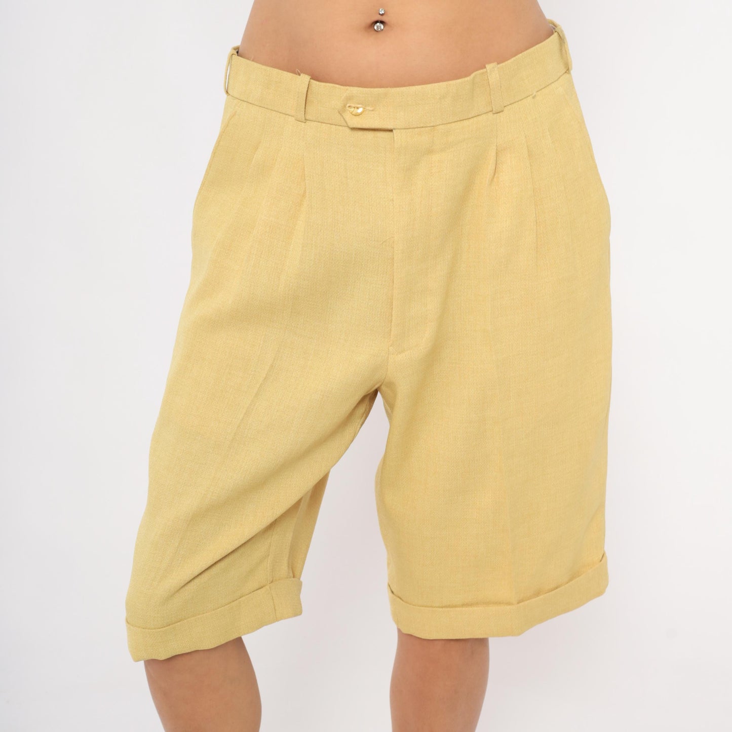 80s Pronti Tan Pleated Bermuda Shorts Tailored Cuffed Medium M