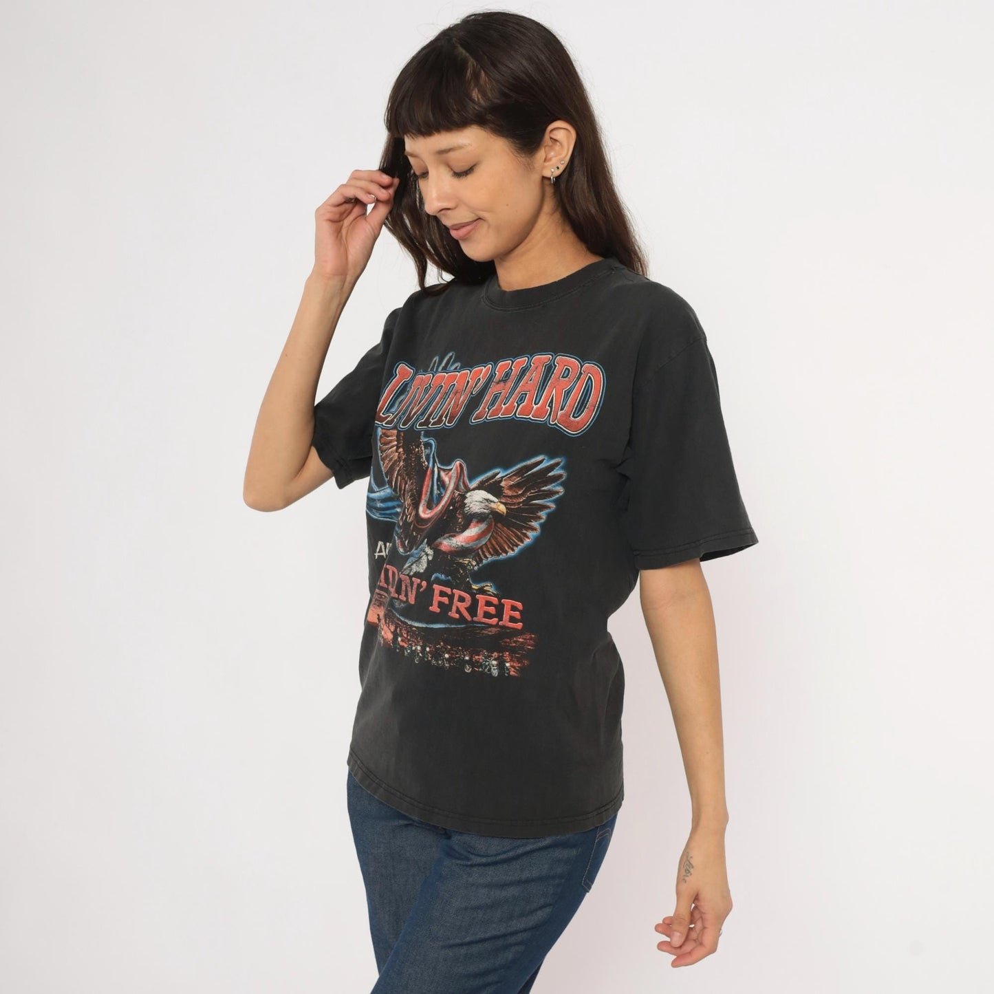 90s Cooper Cycles Biker Tee Black Eagle Motorcycle Graphic Cotton Small