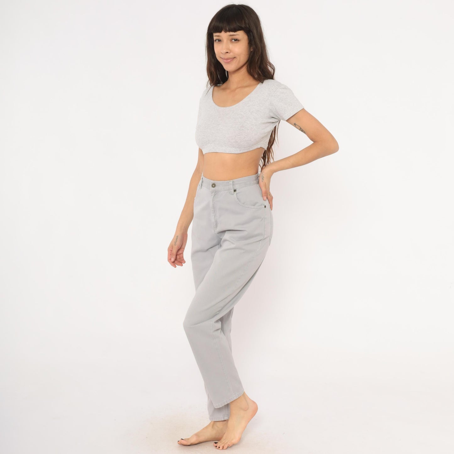 90s Liz Claiborne Grey High-Waisted Tapered Denim Jeans Small S