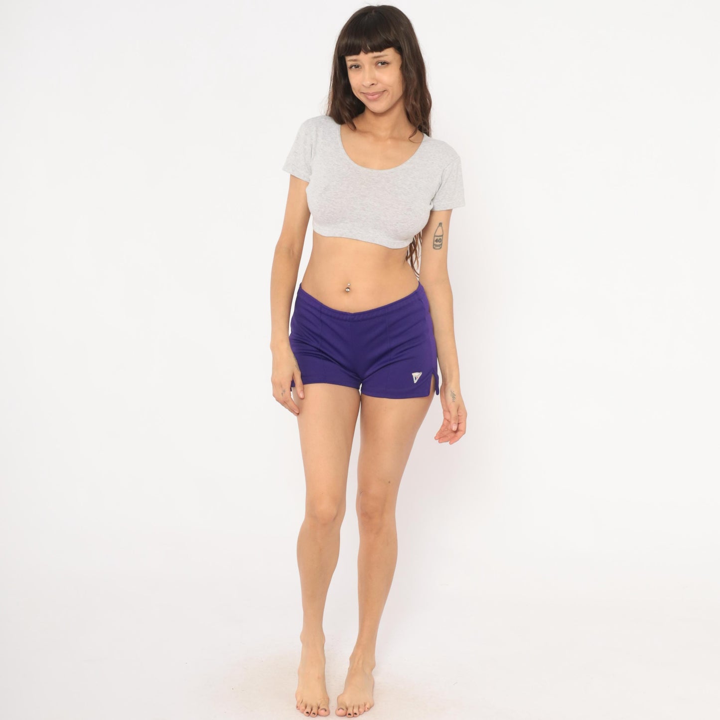 90s Varsity Purple Athletic Shorts Low-Rise Mini Elastic Waist Small S