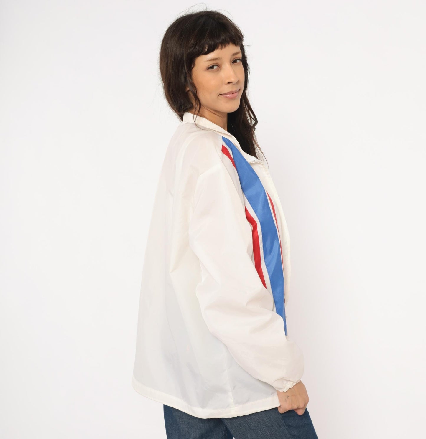 80s Club Nautique Windbreaker White Nylon Nassau Bahamas Sailing Patch Medium