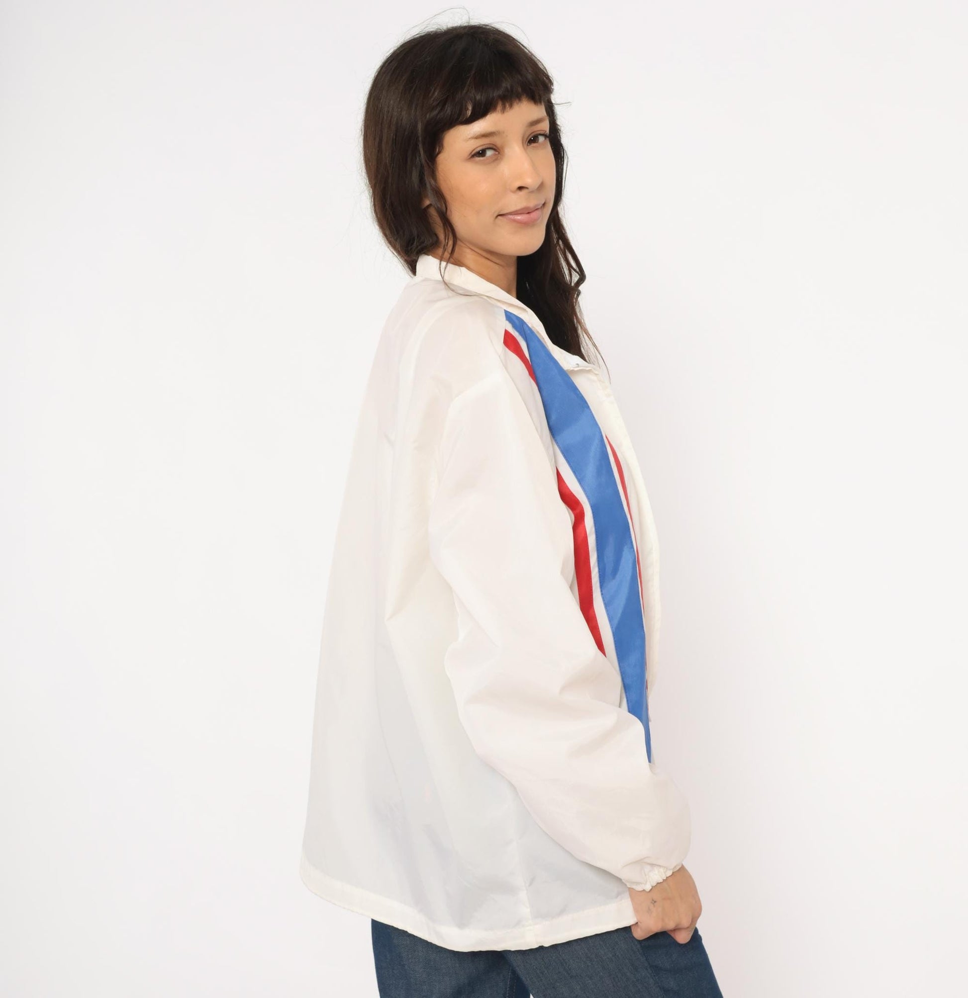 80s Club Nautique Windbreaker White Nylon Nassau Bahamas Sailing Patch Medium