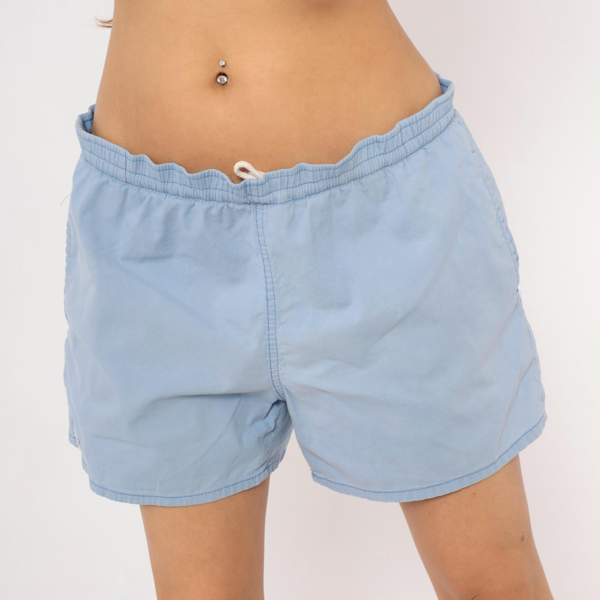 80s Izod Lacoste Light Blue Swim Trunks Crocodile Logo Men's Small