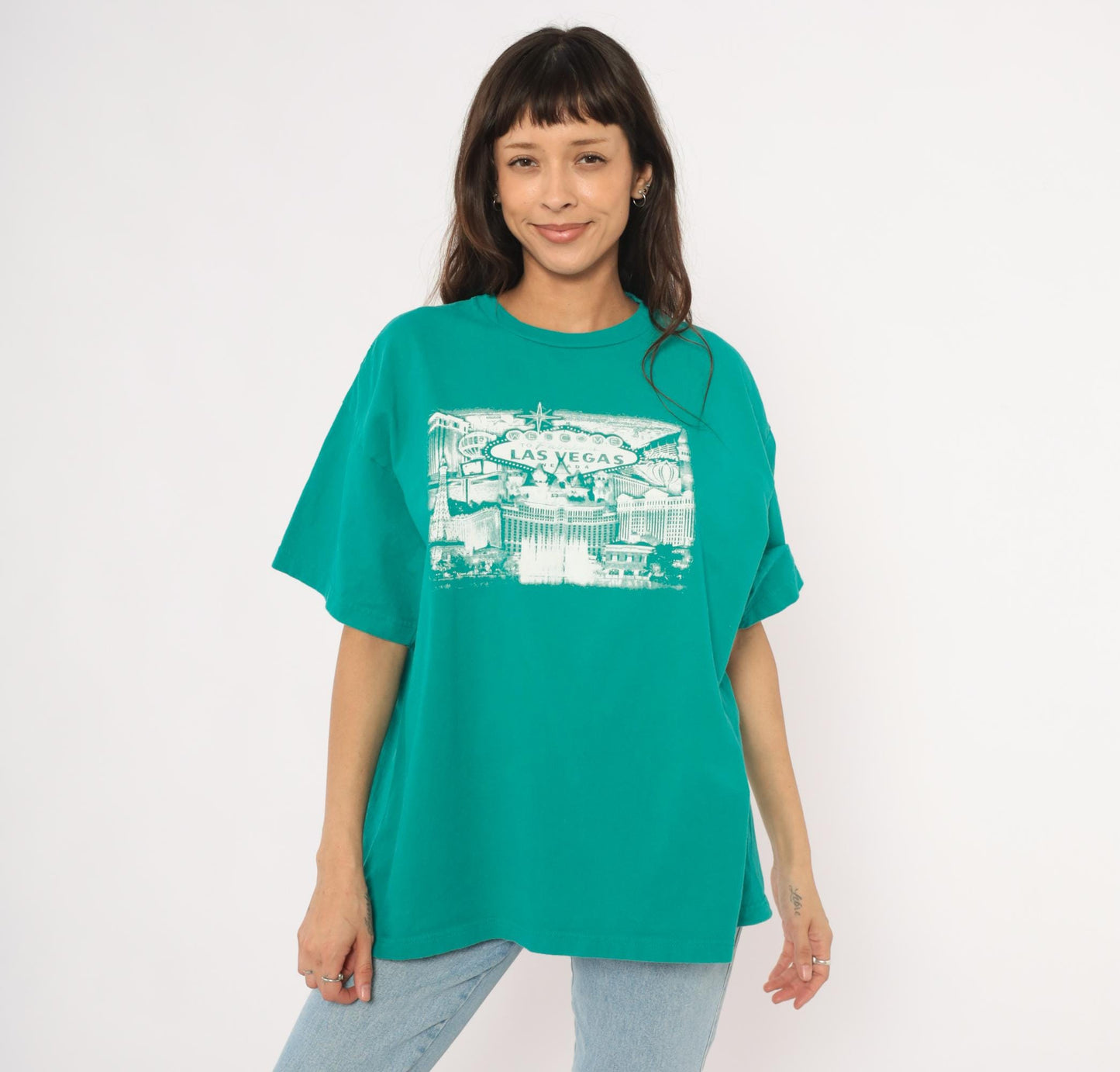 90s Suna Las Vegas Skyline Teal Graphic Tee Plus Size XXL