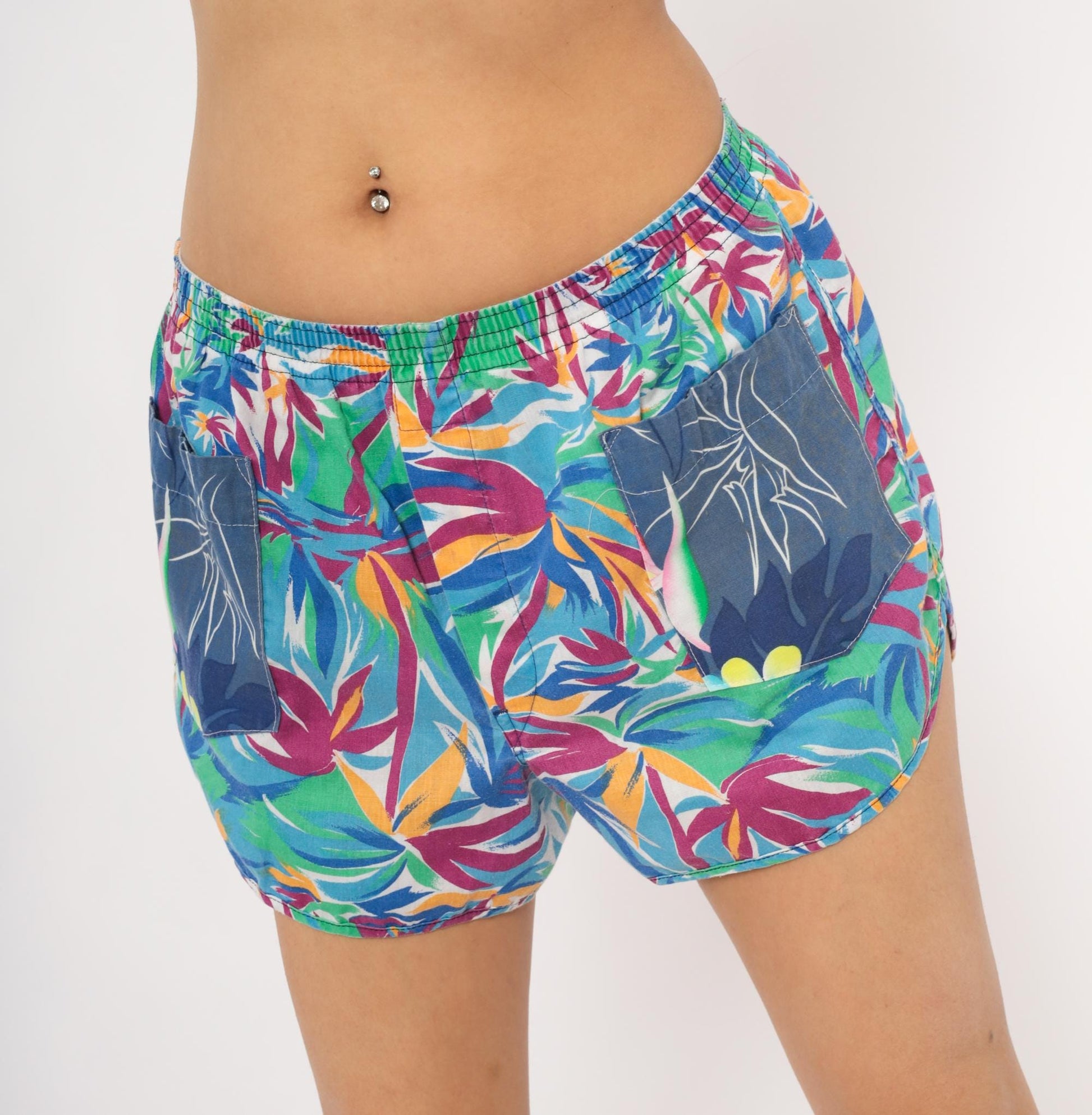 80s Jockey Life Tropical Leaf Shorts Cotton Pull-On Athletic Small S
