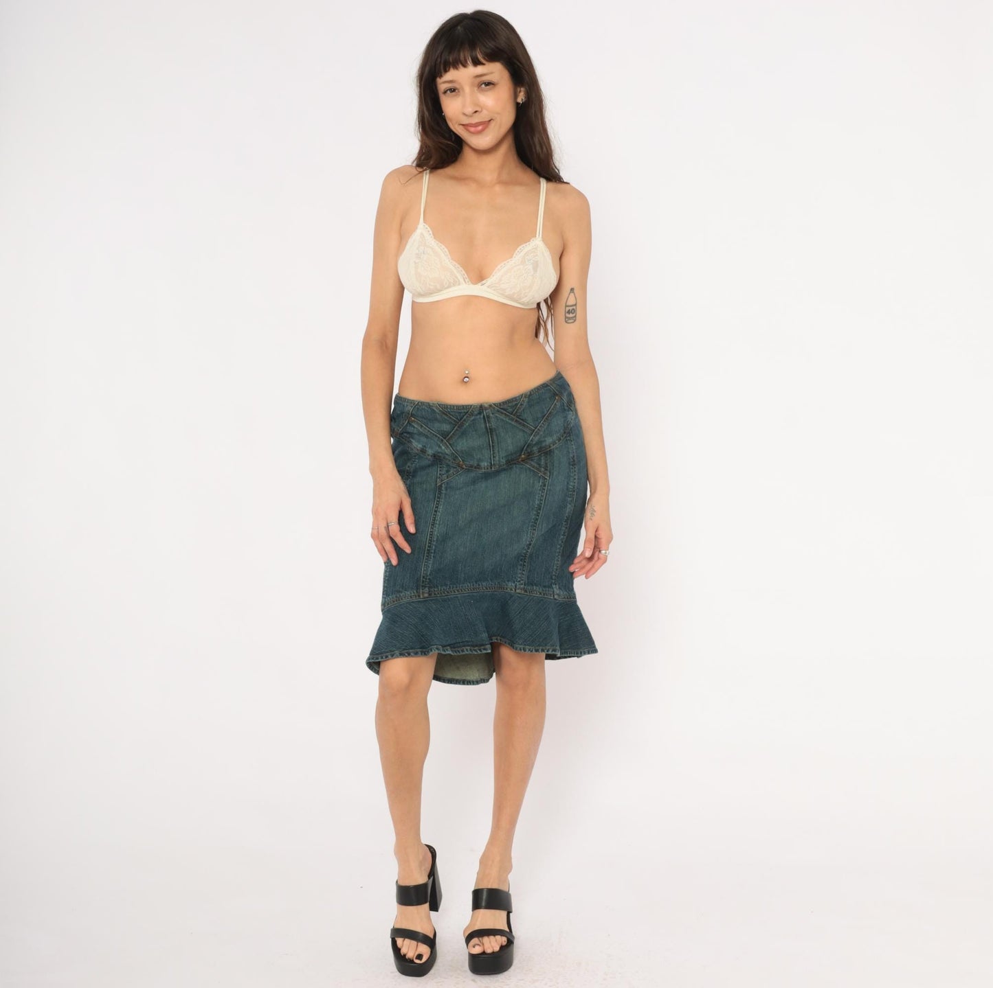 Y2K Jones Wear Denim Mini Skirt Ruffle Mermaid Hem Blue Medium M