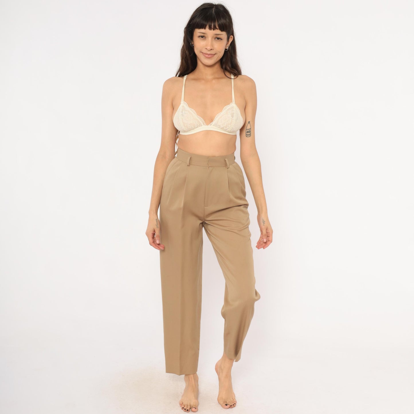 80s Classiques Entier Wool Trousers Tan Pleated High Waist Tapered Extra Small