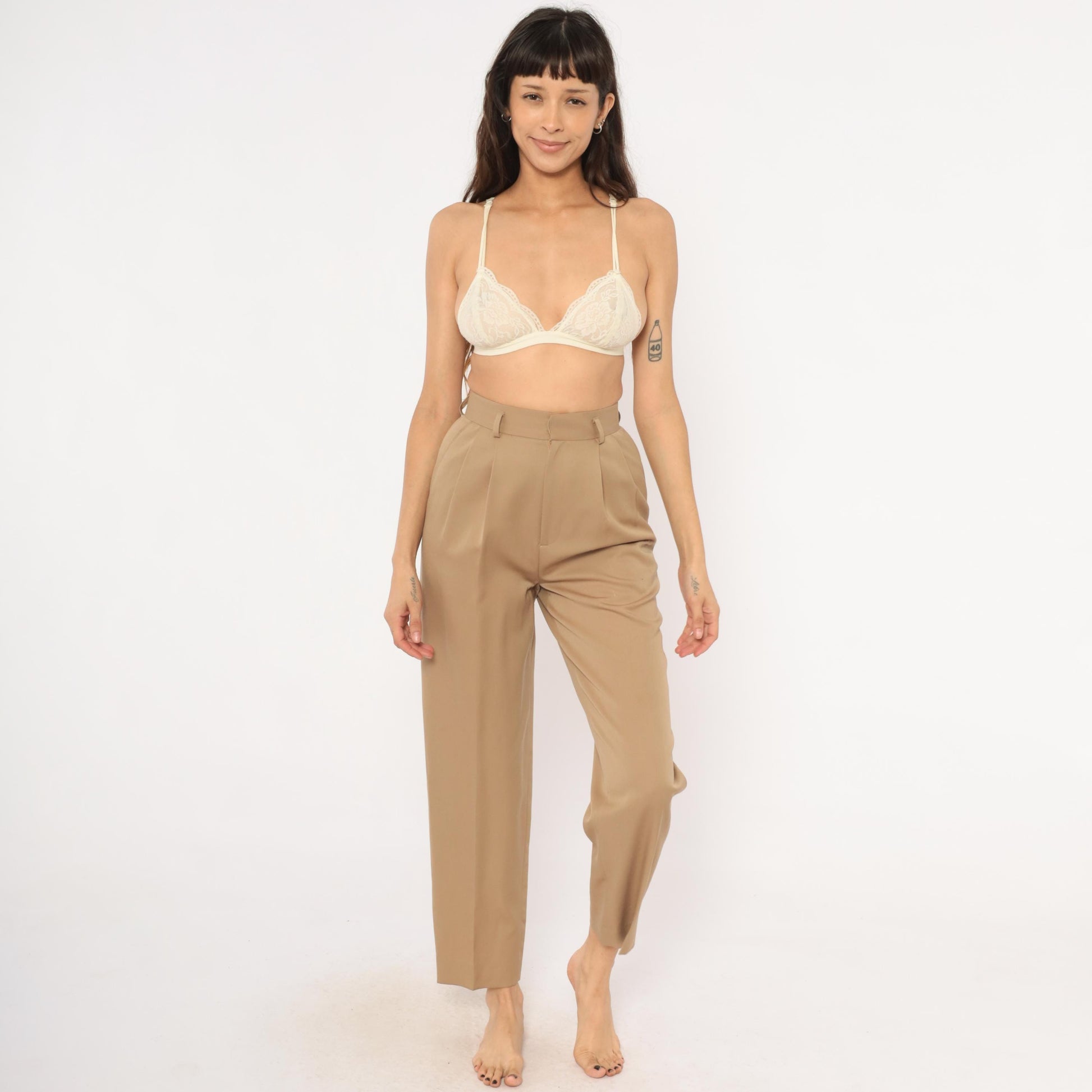 80s Classiques Entier Wool Trousers Tan Pleated High Waist Tapered Extra Small
