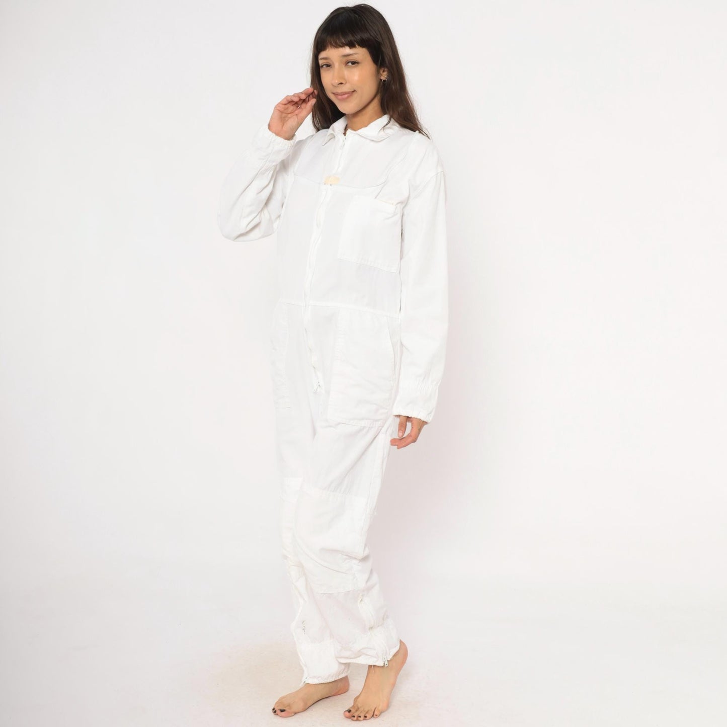 2000s White Zip Coveralls Utility Jumpsuit Cotton Workwear Small