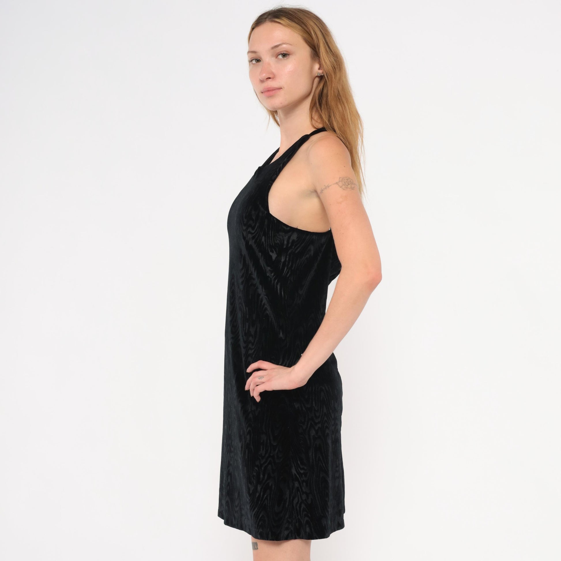 90s Mimosa Black Velvet Halter Mini Dress Swirl Pattern Small