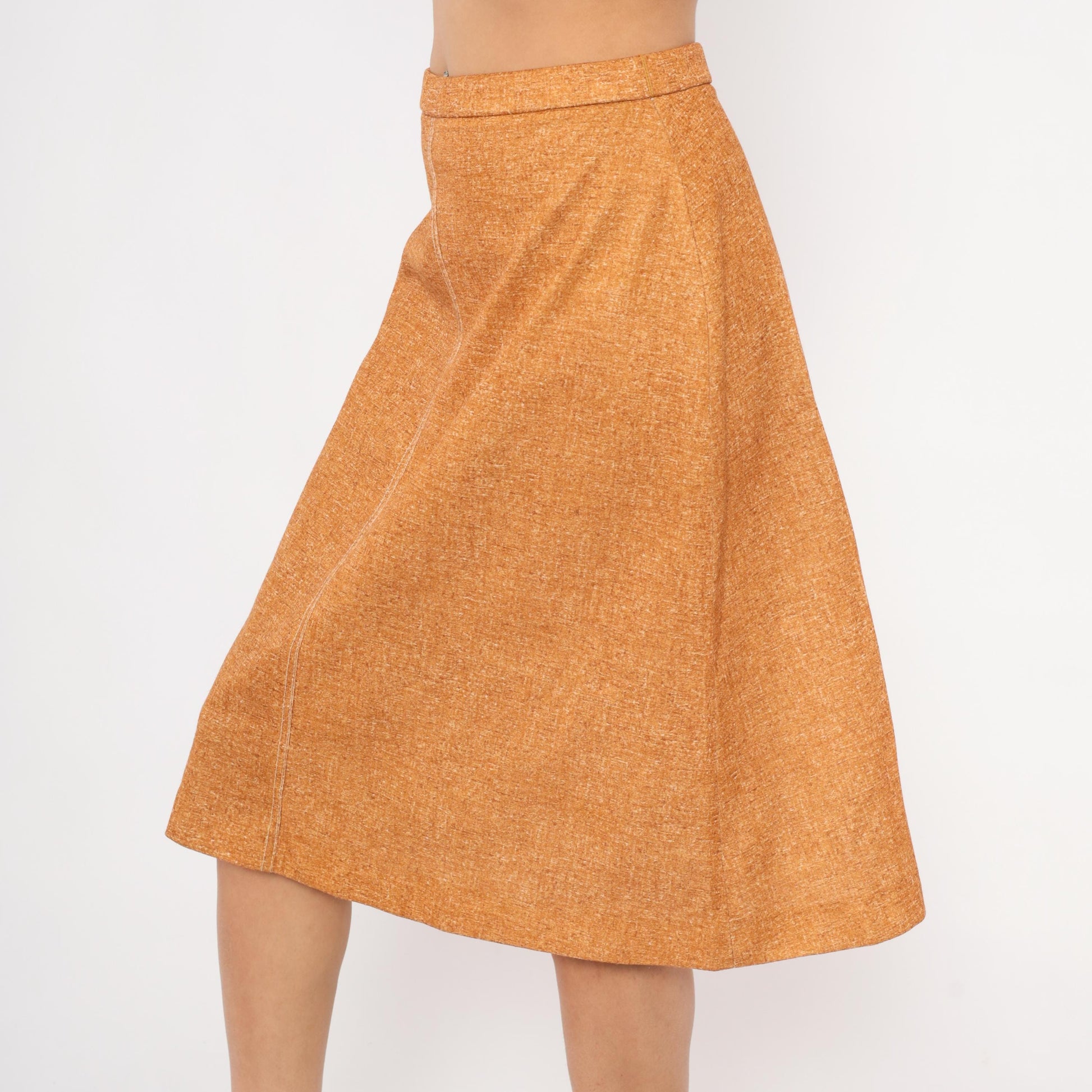 70s Perception A-Line Skirt Amber Tweed Waistband Small S