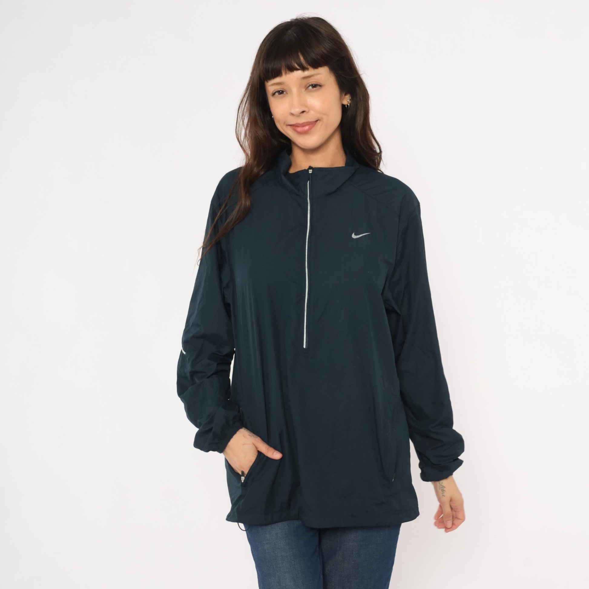 2000s Nike Half-Zip Windbreaker Navy Pullover Reflective Jacket Large L