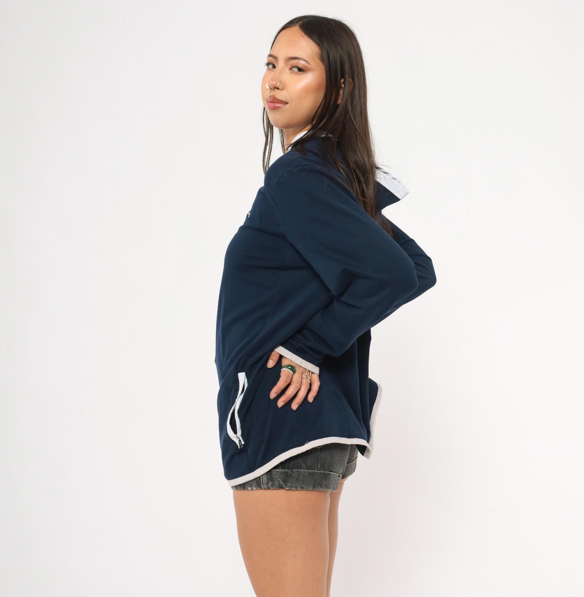 Y2K Ralph Lauren Active Half Zip Hoodie Navy Cotton Plus Size XXL