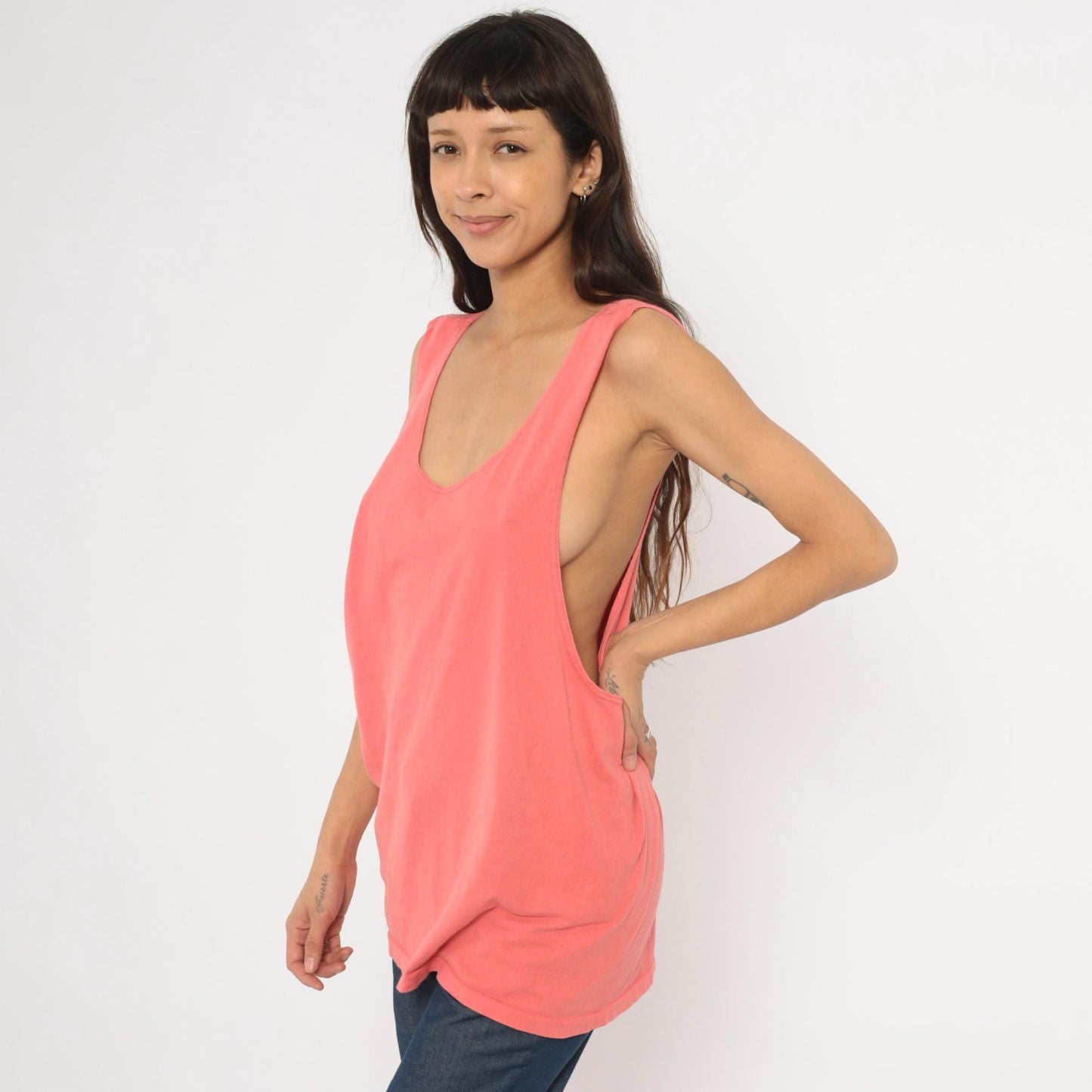 90s Todays News Coral Tank Top Scoop Neck Cotton Medium M