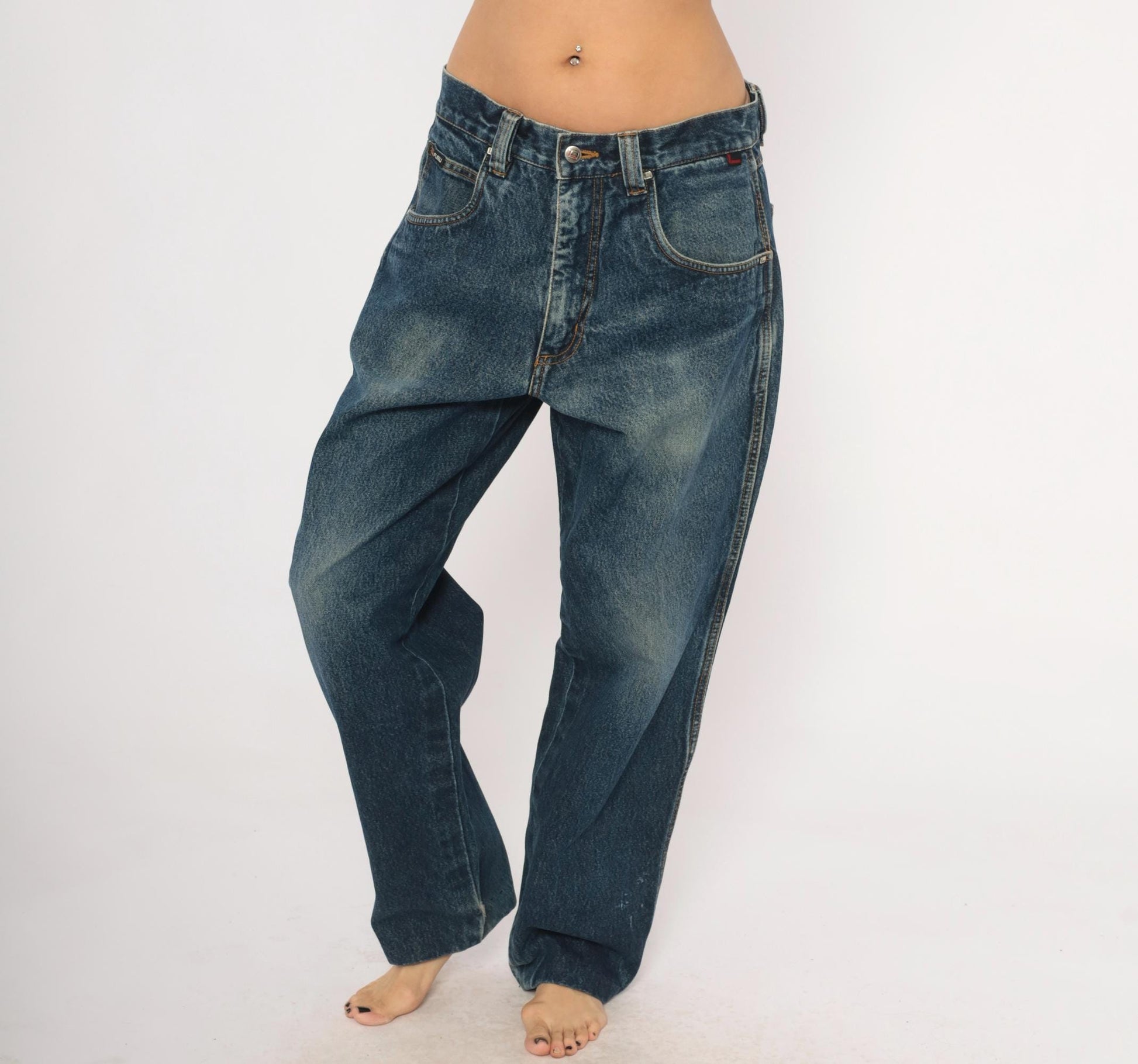 Fubu Baggy Jeans 2000s Dark Wash Denim Straight Leg Y2K Medium M