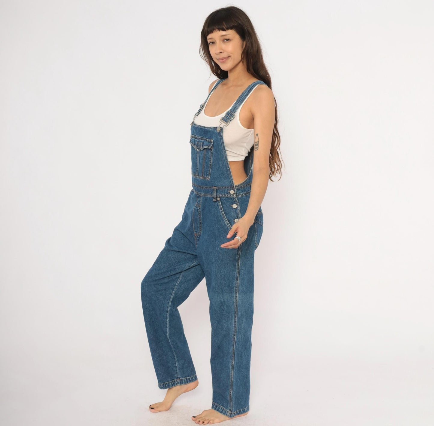90s Bill Blass Blue Denim Overalls Carpenter Bib Straight Leg Medium M