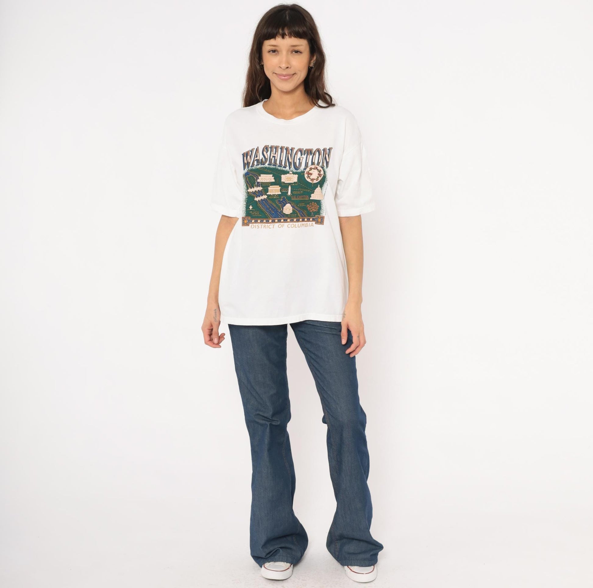 90s Champ Washington DC Map Graphic Tee White Cotton Large L
