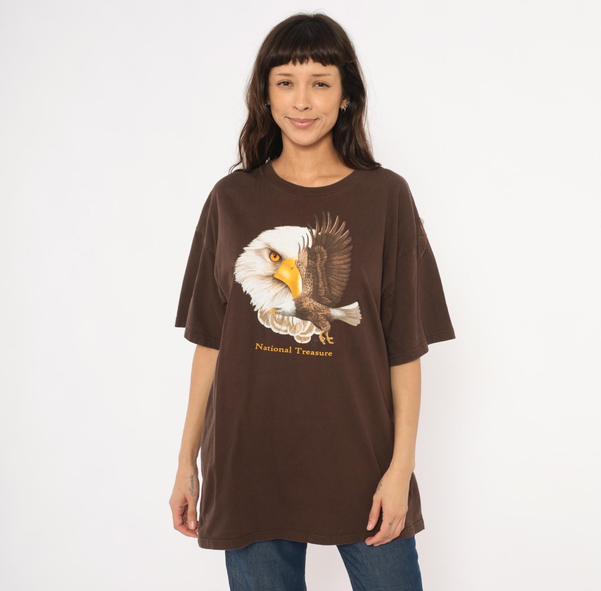 2000s Bald Eagle Nature Tee Ringspun Apparel Brown Cotton Graphic Shirt Extra Large XL