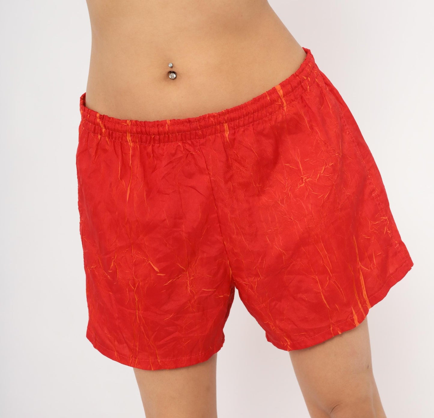 80s Summer Shades Jockey Red Orange Crinkle Athletic Shorts Medium M