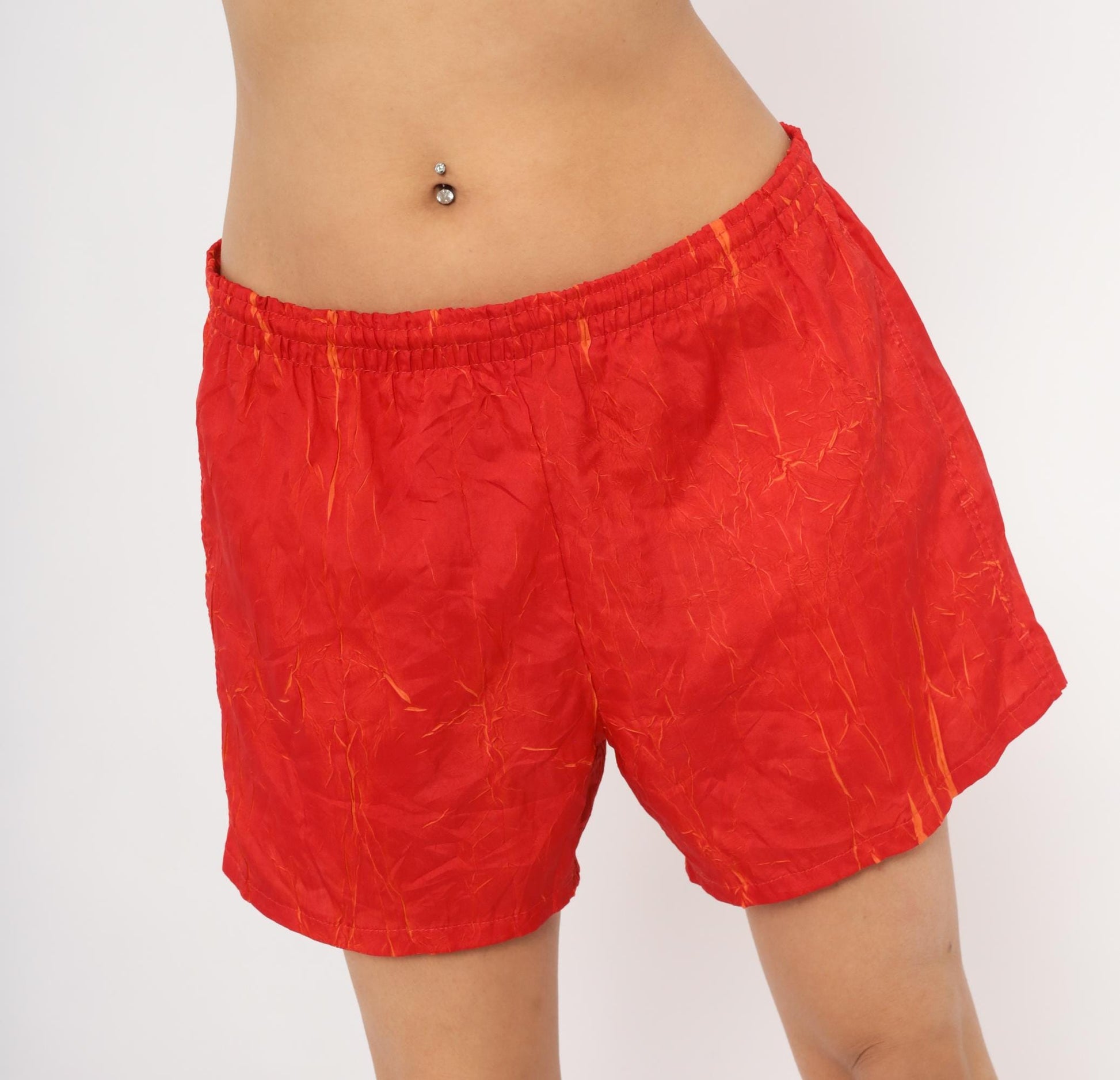 80s Summer Shades Jockey Red Orange Crinkle Athletic Shorts Medium M