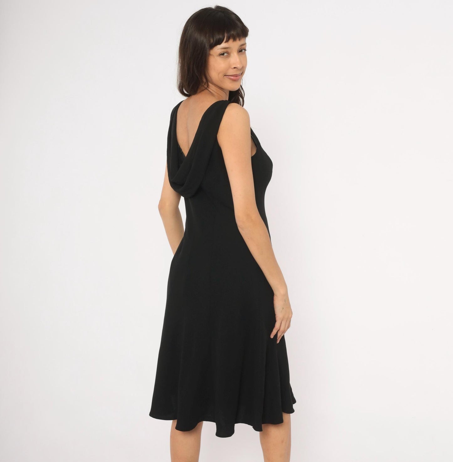 90s Evan-Picone Black Rhinestone Mesh Yoke Knee-Length Dress Medium M