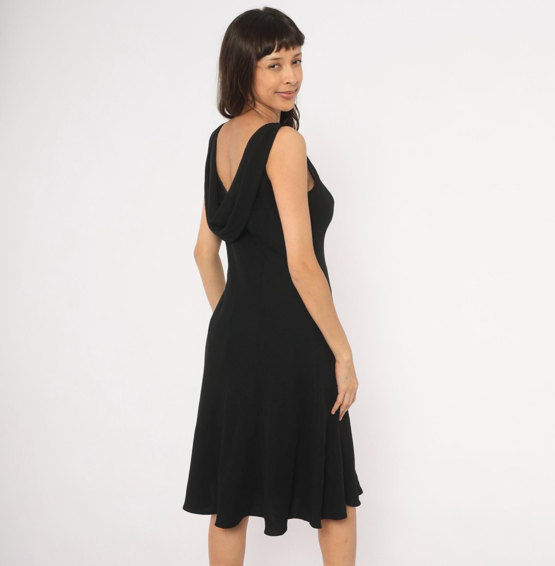 90s Evan-Picone Black Rhinestone Mesh Yoke Knee-Length Dress Medium M