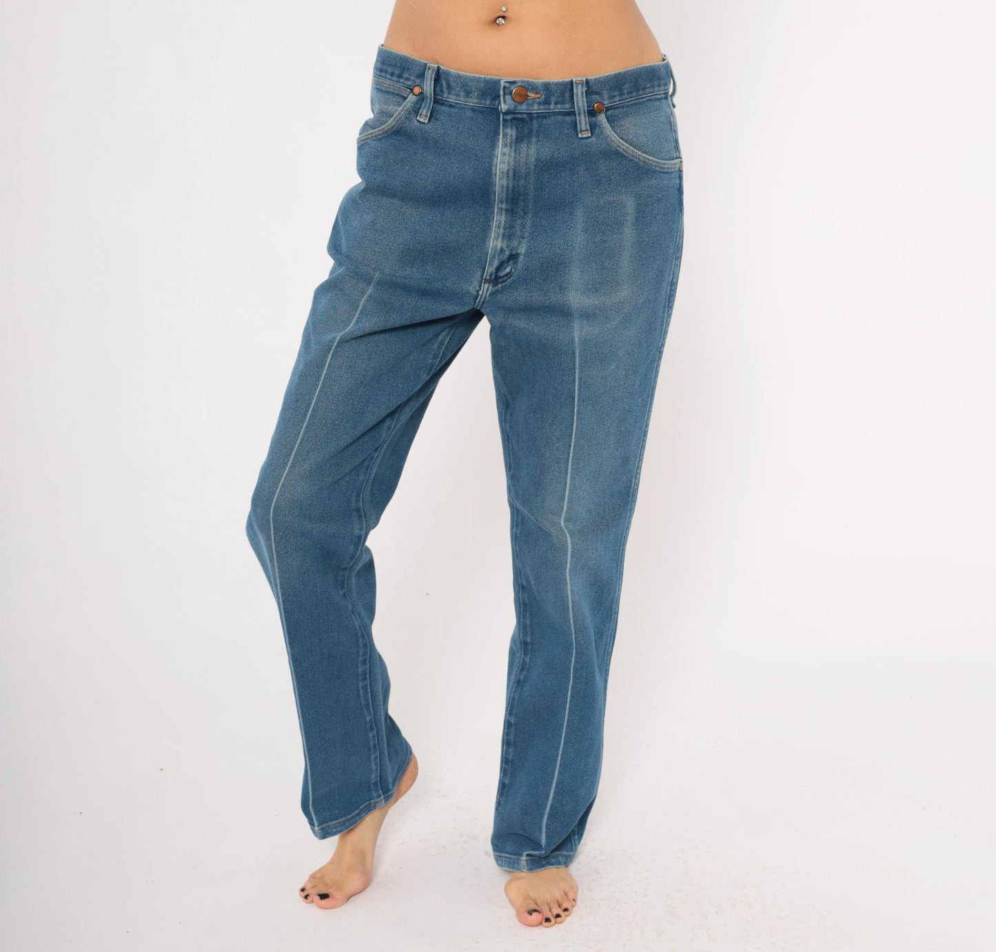 90s Wrangler Straight Leg Jeans Medium Wash Denim Blue Cotton 35 x 32