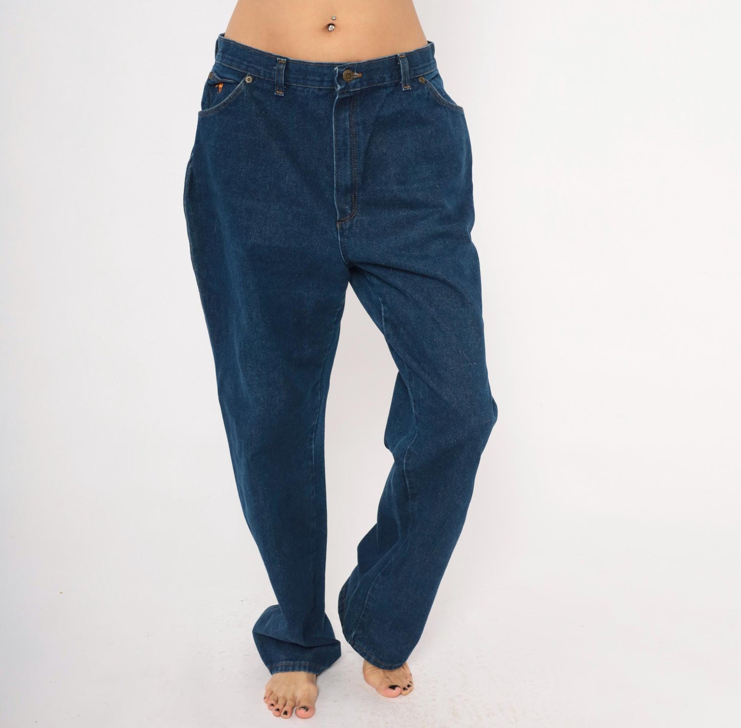 Wrangler Dark Indigo High Rise Straight Leg Jeans 80s Vintage 32x32