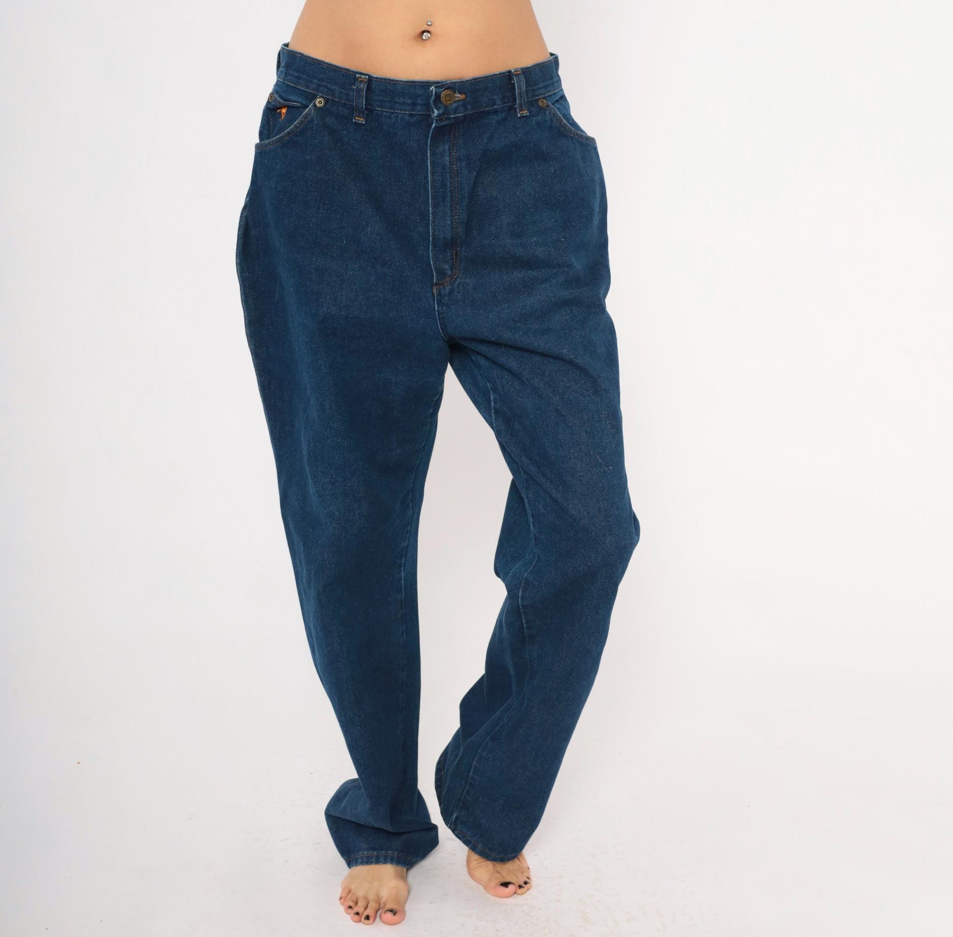 Wrangler Dark Indigo High Rise Straight Leg Jeans 80s Vintage 32x32