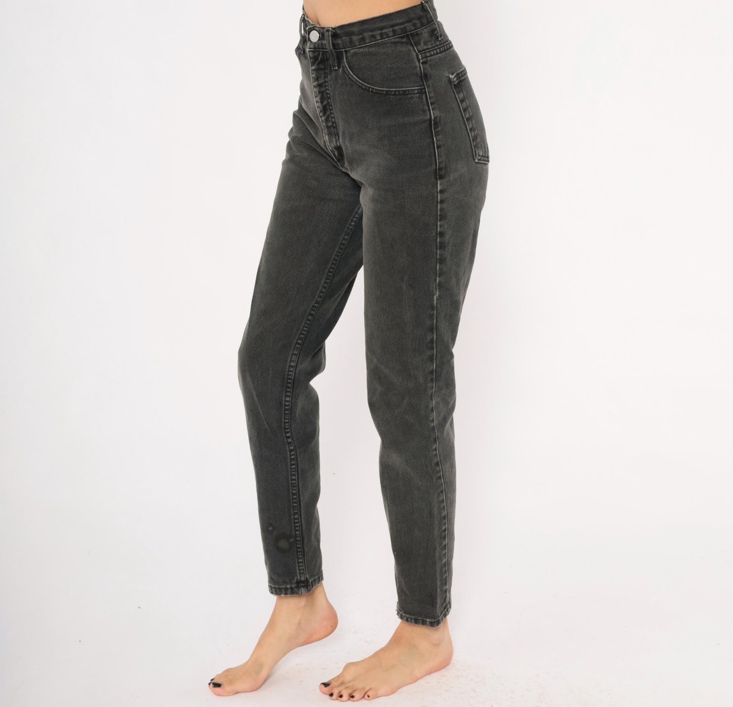 Guess High Waisted Jeans 90s Faded Black Denim Tapered Straight Leg Small