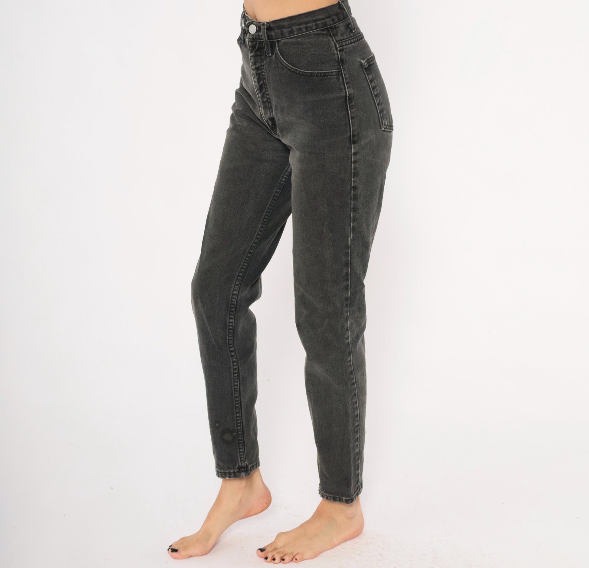 Guess High Waisted Jeans 90s Faded Black Denim Tapered Straight Leg Small
