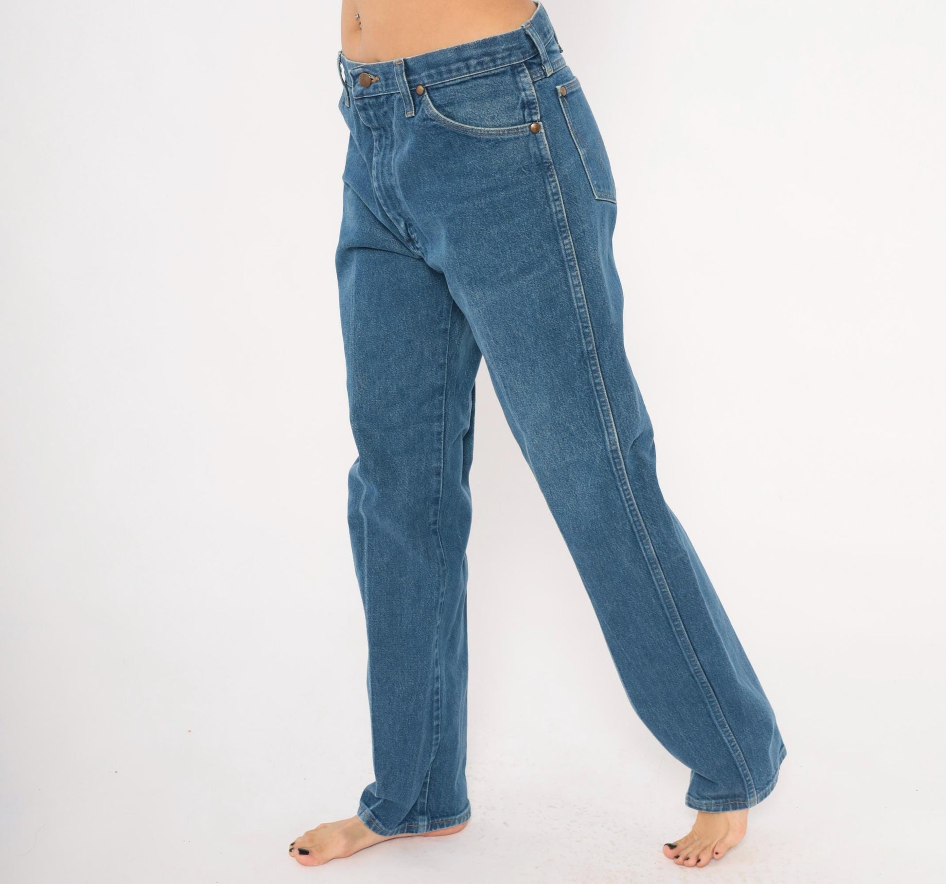 90s Wrangler Cowboy Cut Jeans Straight Leg High Rise Medium Wash 34x33