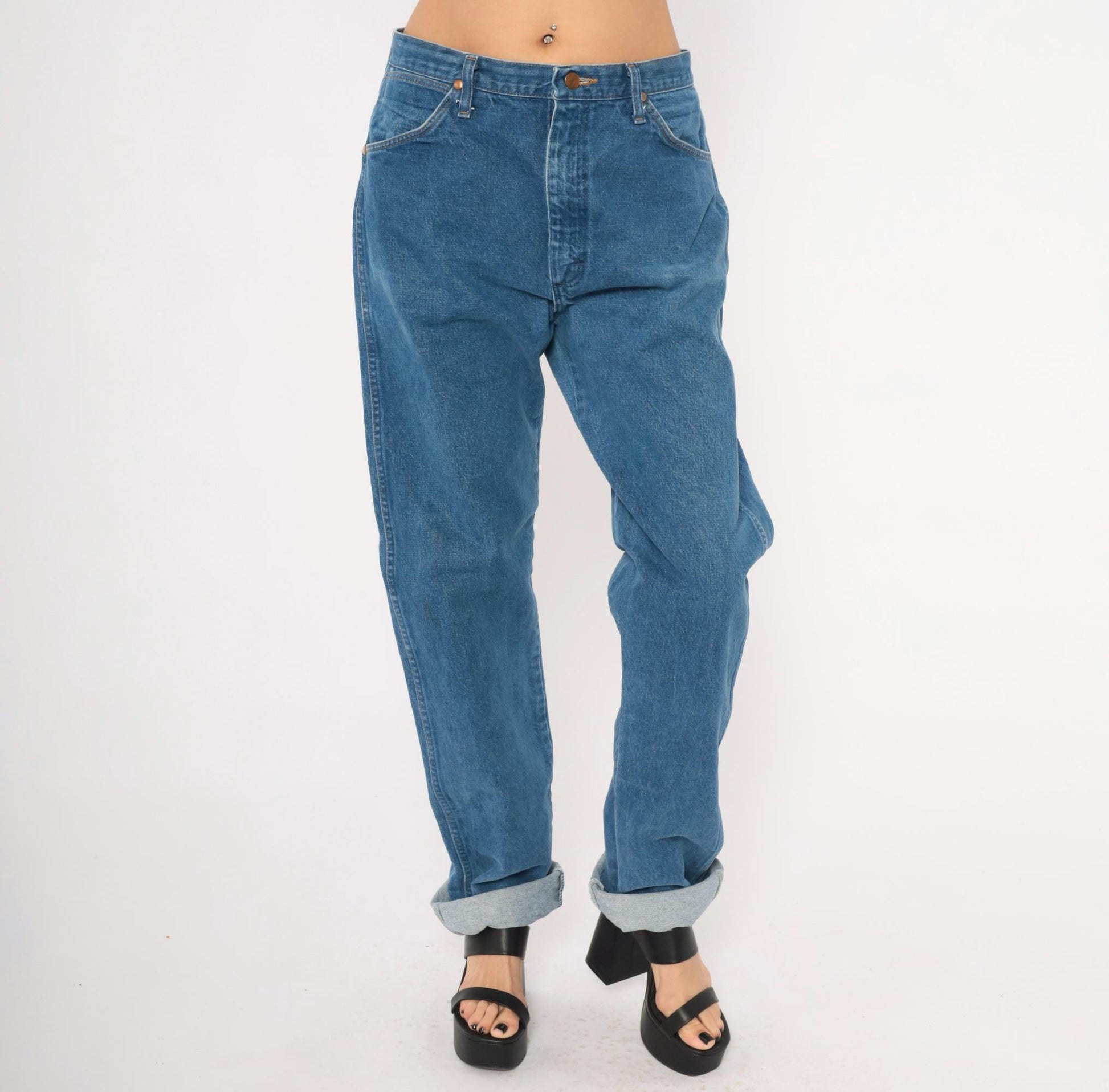 90s Wrangler Mom Jeans High Waist Straight Leg Blue Denim 35x36